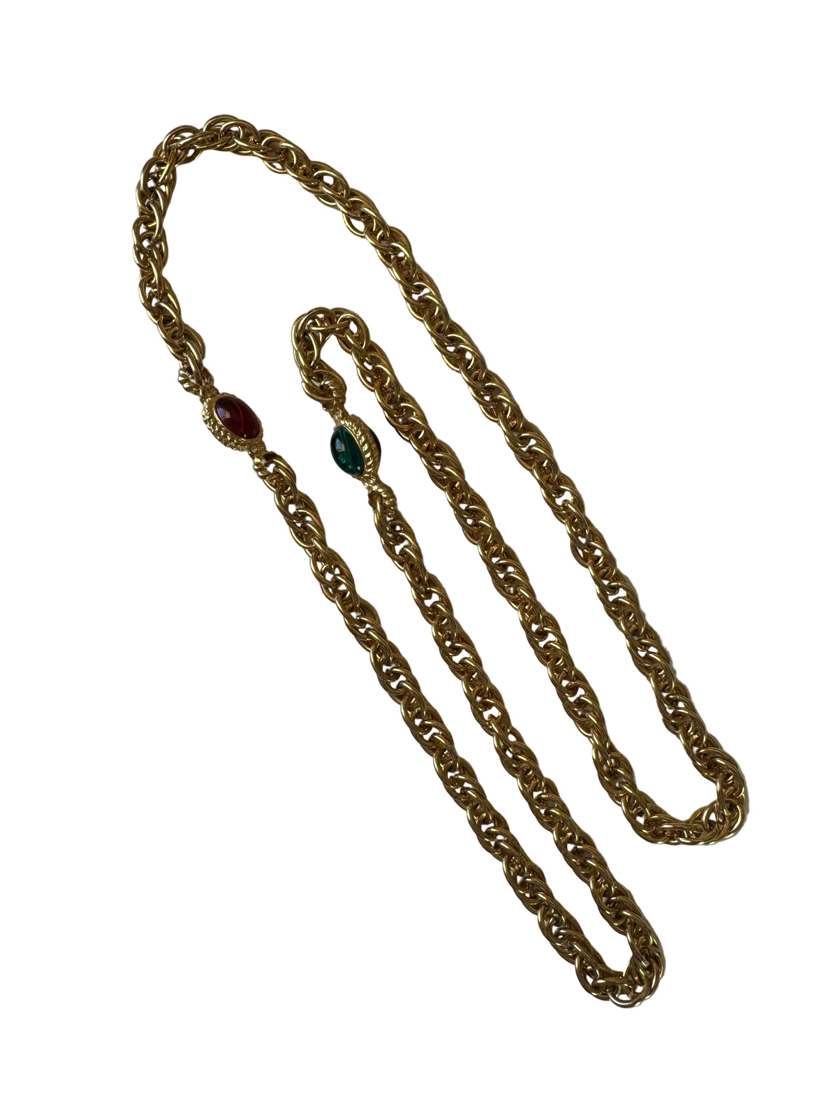 Vintage Mogul Glass Cabochon Gold Tone Statement Chain Necklace