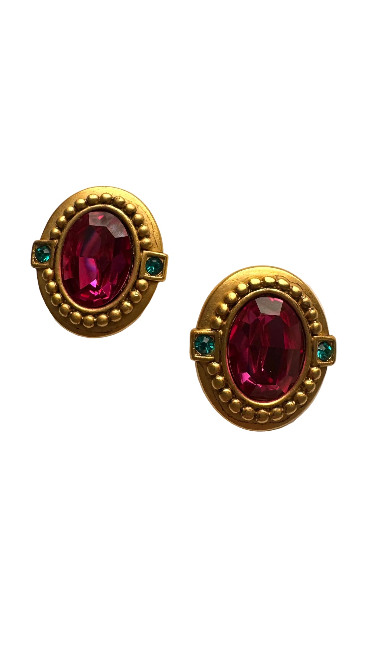 Vintage Oscar de la Renta Fuchsia Crystal Gold Tone Statement Clip-On Earrings