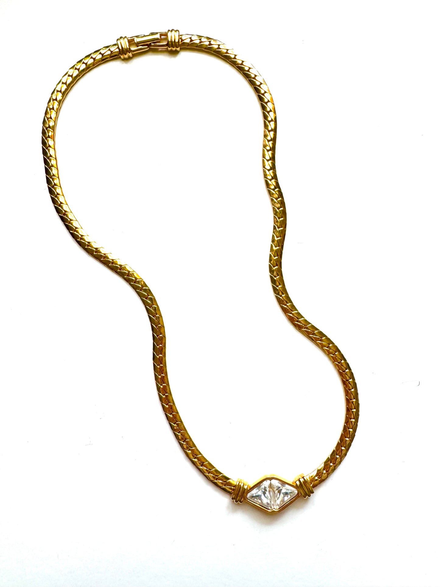 Vintage SAL Swarovski Herringbone Necklace with Crystal Centerpiece