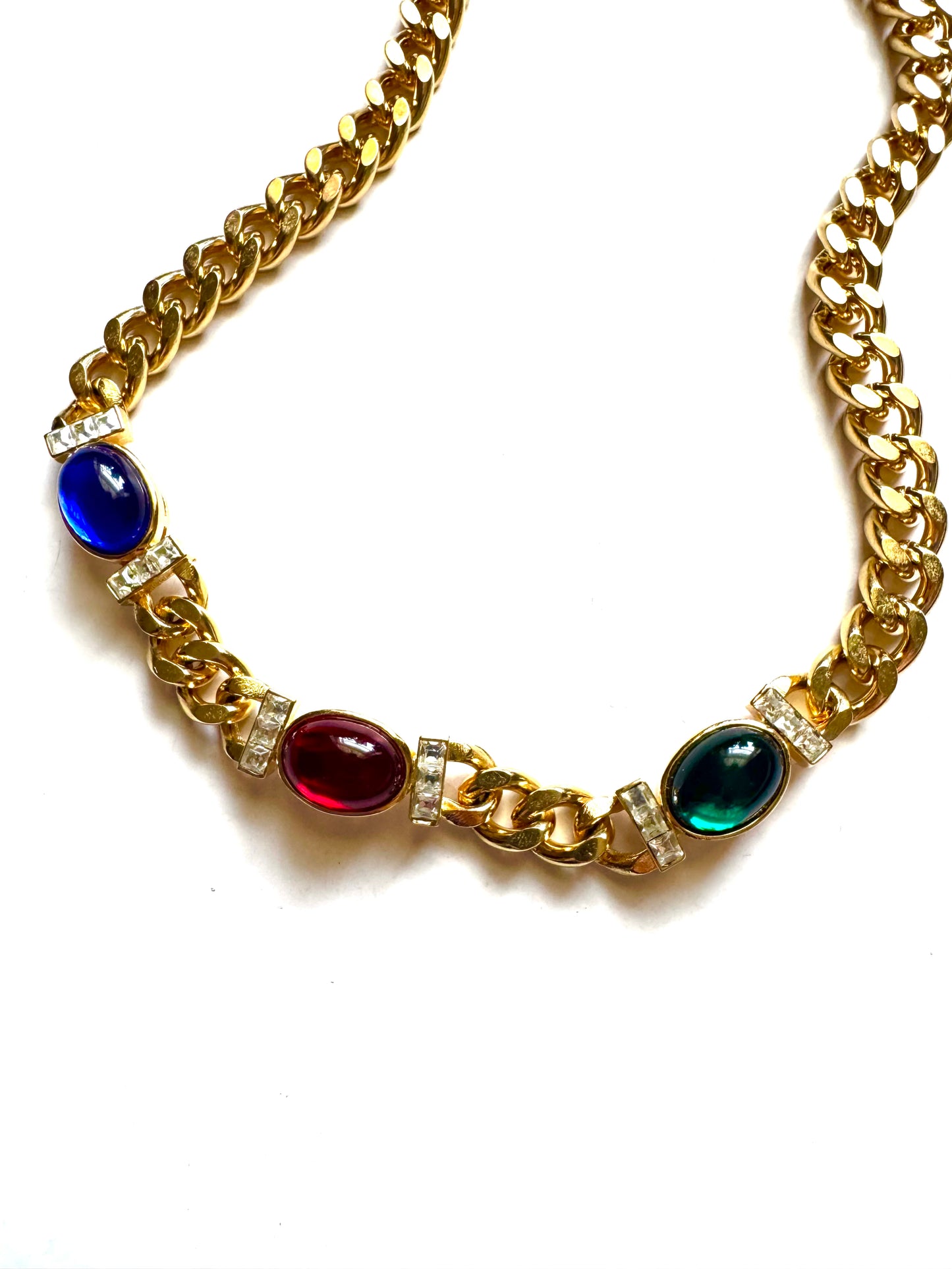 Vintage Gold Tone Lucite Cabochon Statement Choker Necklace