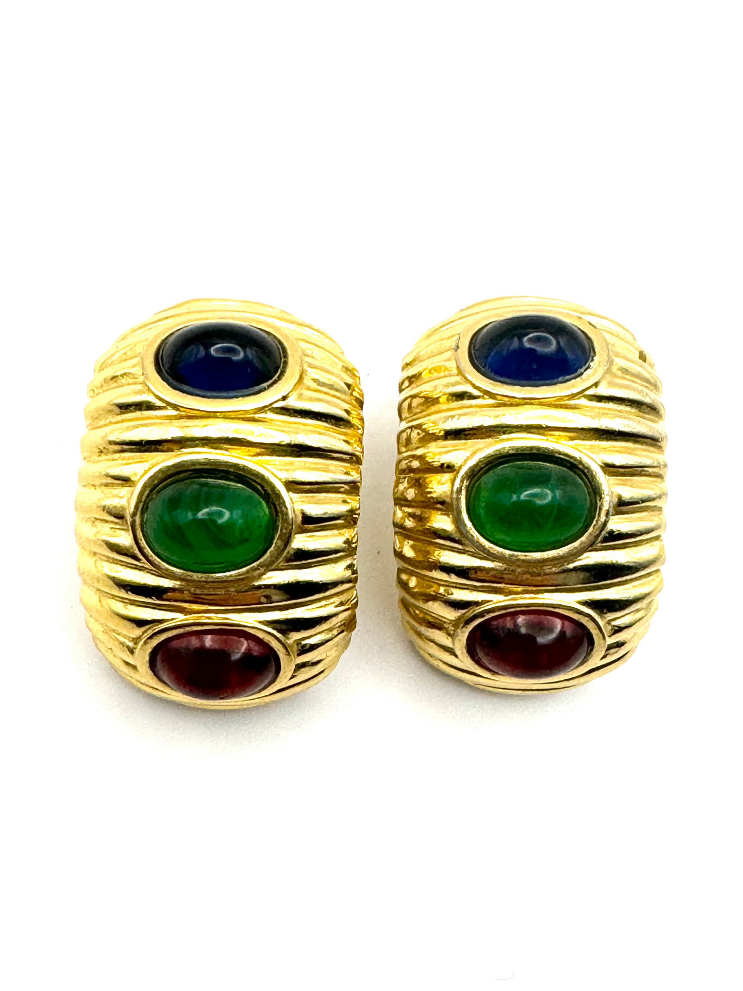 Vintage Ciner Mogul Glass Cabochon Clip on Earrings