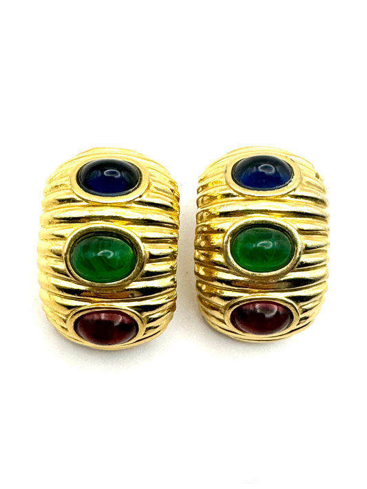 Vintage Ciner Mogul Glass Cabochon Clip on Earrings