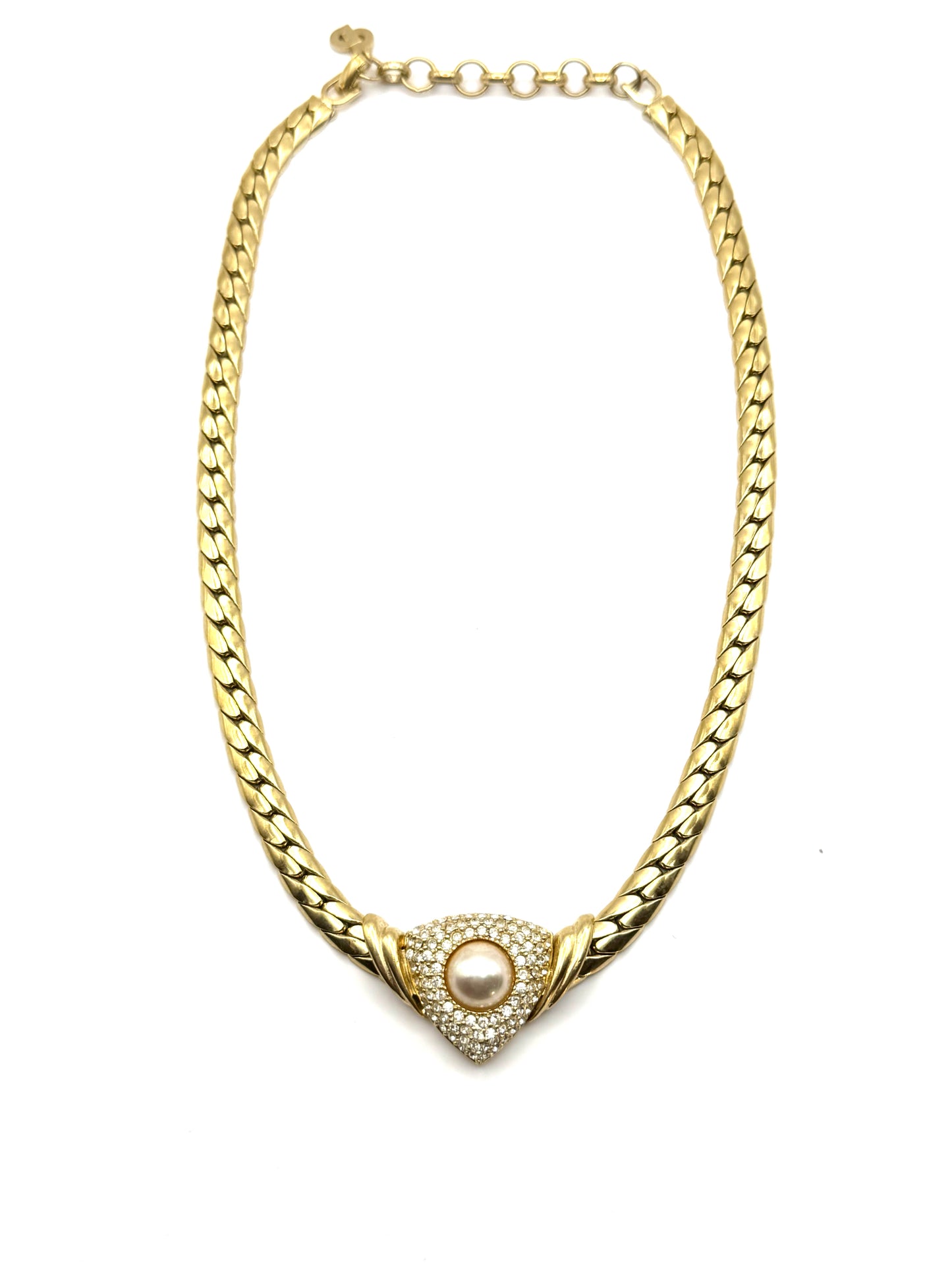 Vintage Christian Dior Pearl Pave Crystal Collar Necklace