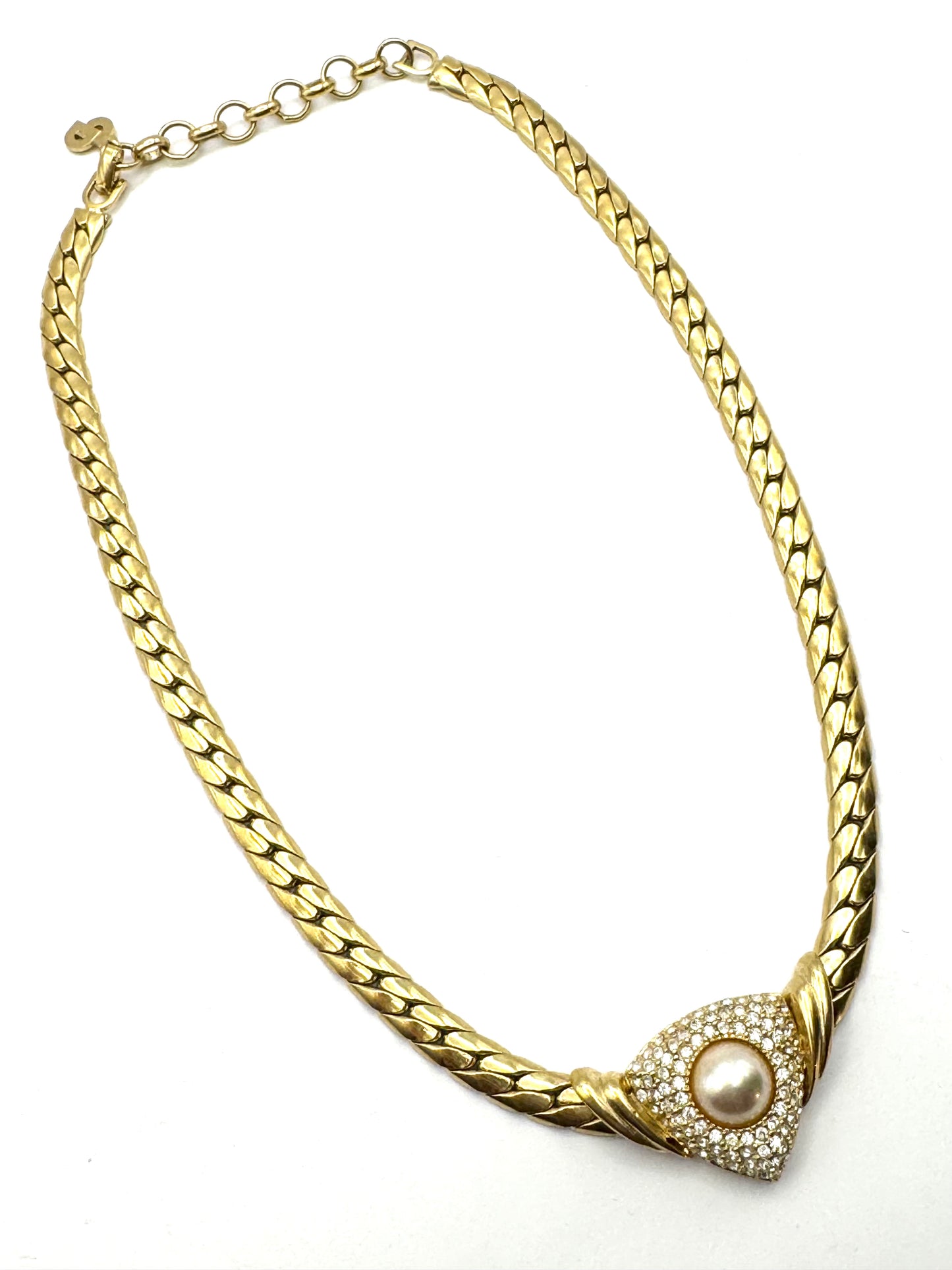 Vintage Christian Dior Pearl Pave Crystal Collar Necklace