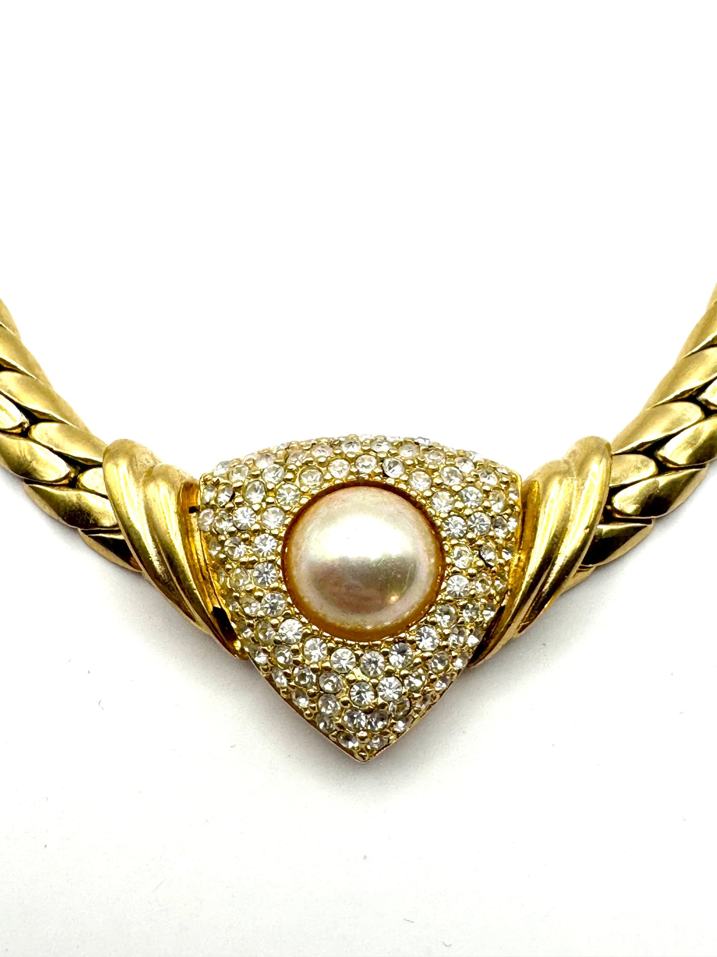 Vintage Christian Dior Pearl Pave Crystal Collar Necklace