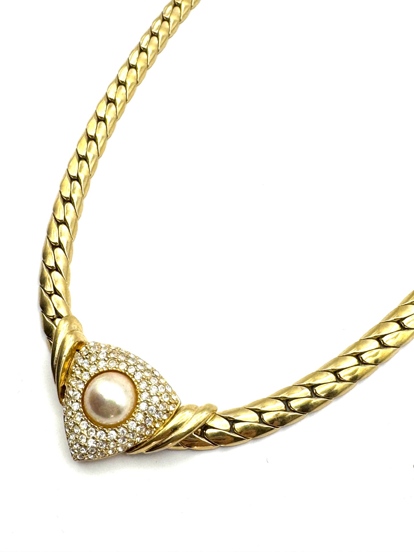 Vintage Christian Dior Pearl Pave Crystal Collar Necklace