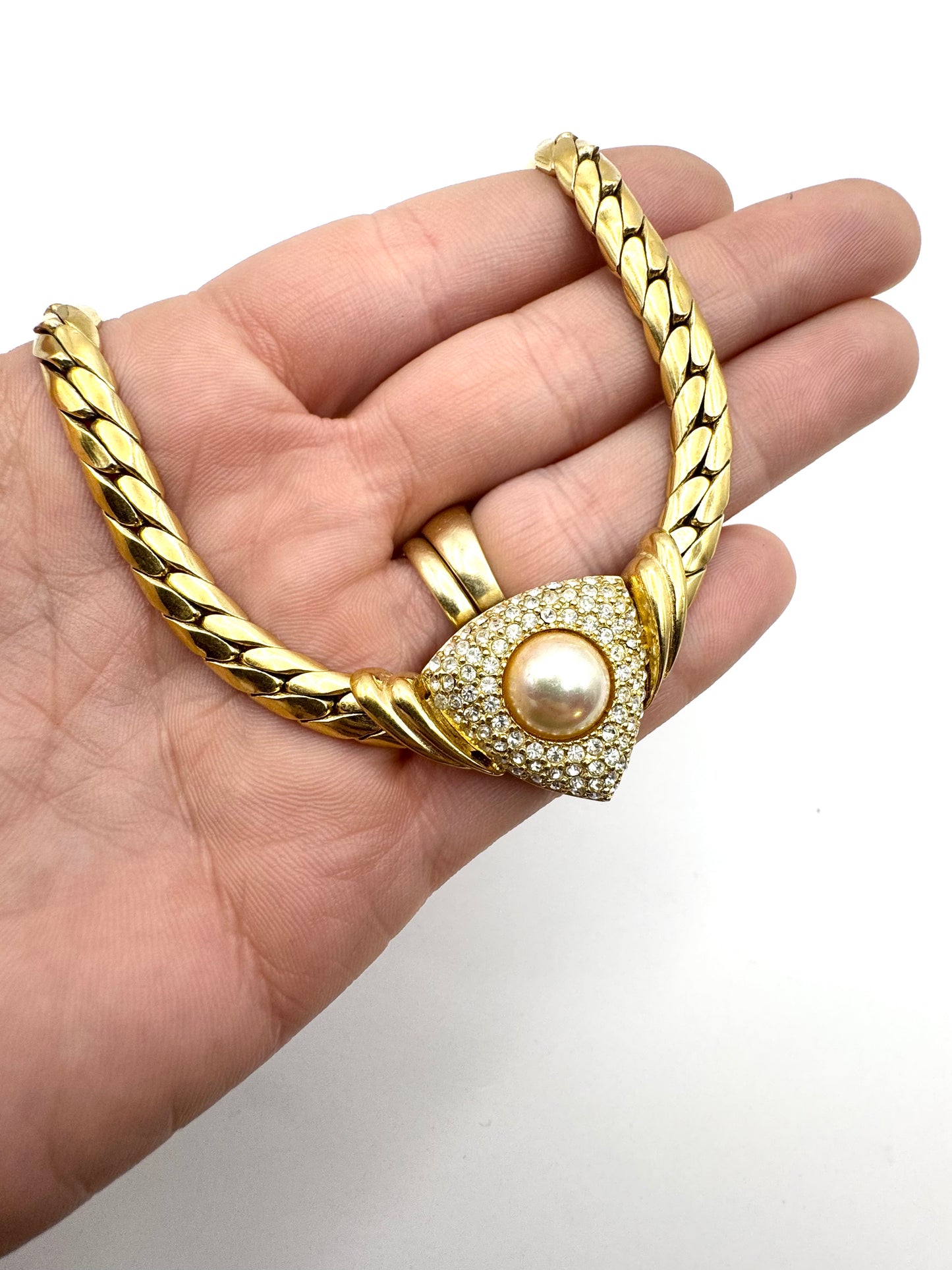 Vintage Christian Dior Pearl Pave Crystal Collar Necklace