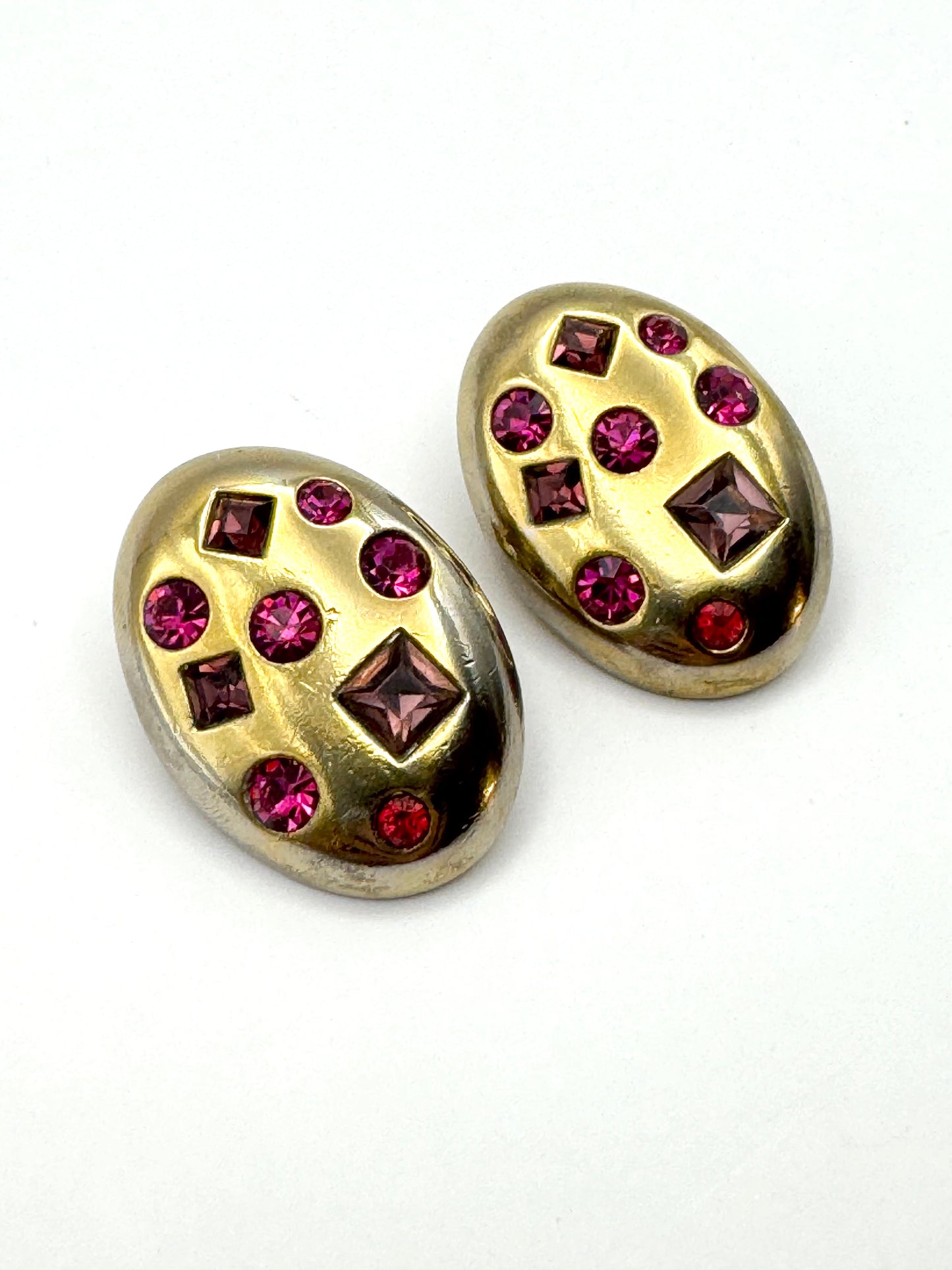 Vintage Yves Saint Laurent Oval Rhinestone Inset Clip on Earrings