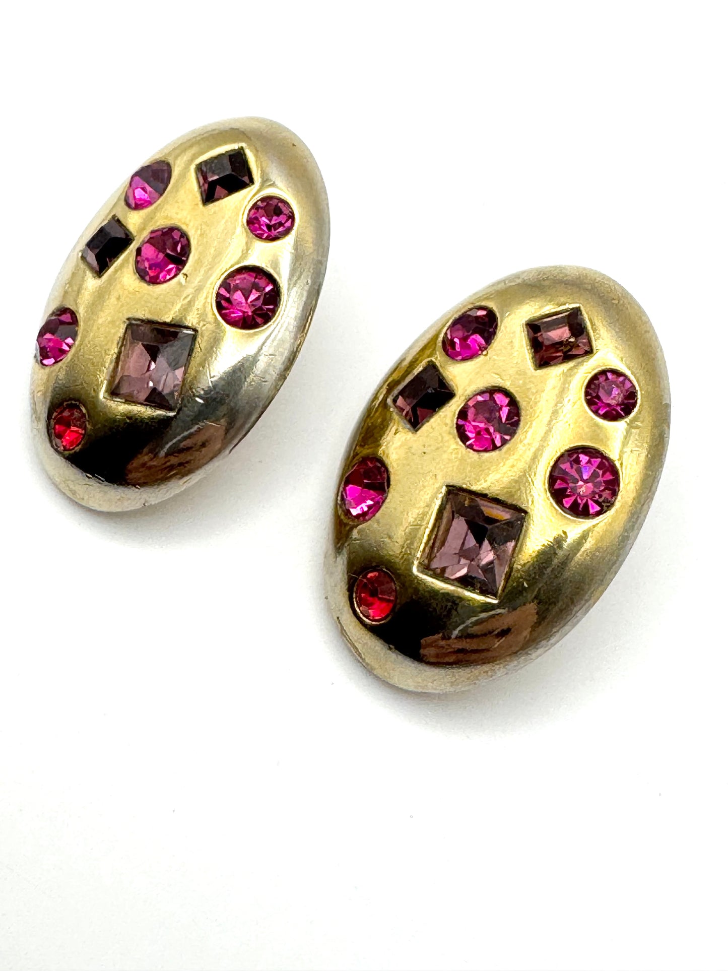 Vintage Yves Saint Laurent Oval Rhinestone Inset Clip on Earrings