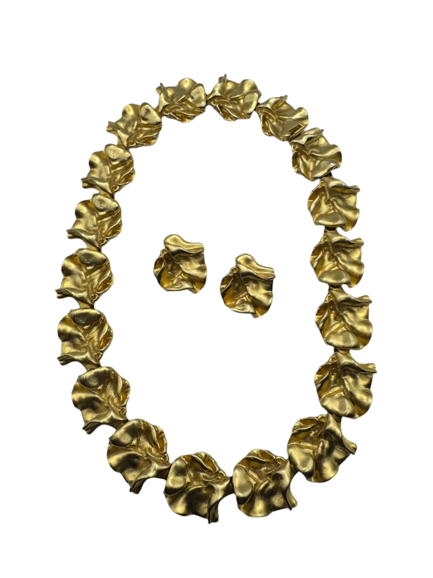 Vintage Les Bernard VO Runway "Ruffles" Necklace and Clipon Earring Set 1980s