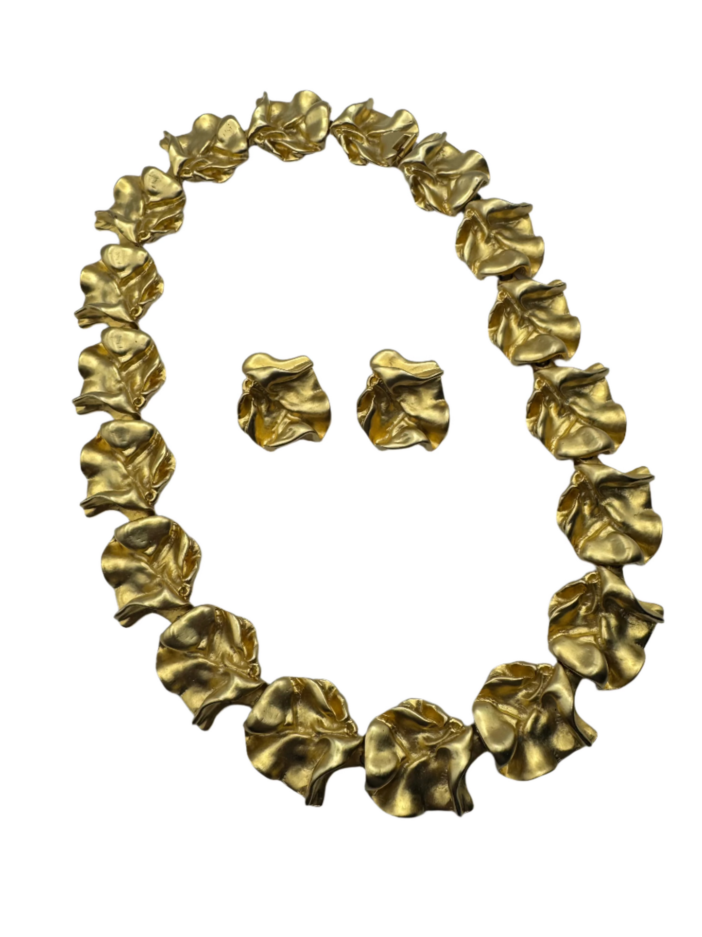 Vintage Les Bernard VO Runway "Ruffles" Necklace and Clipon Earring Set 1980s