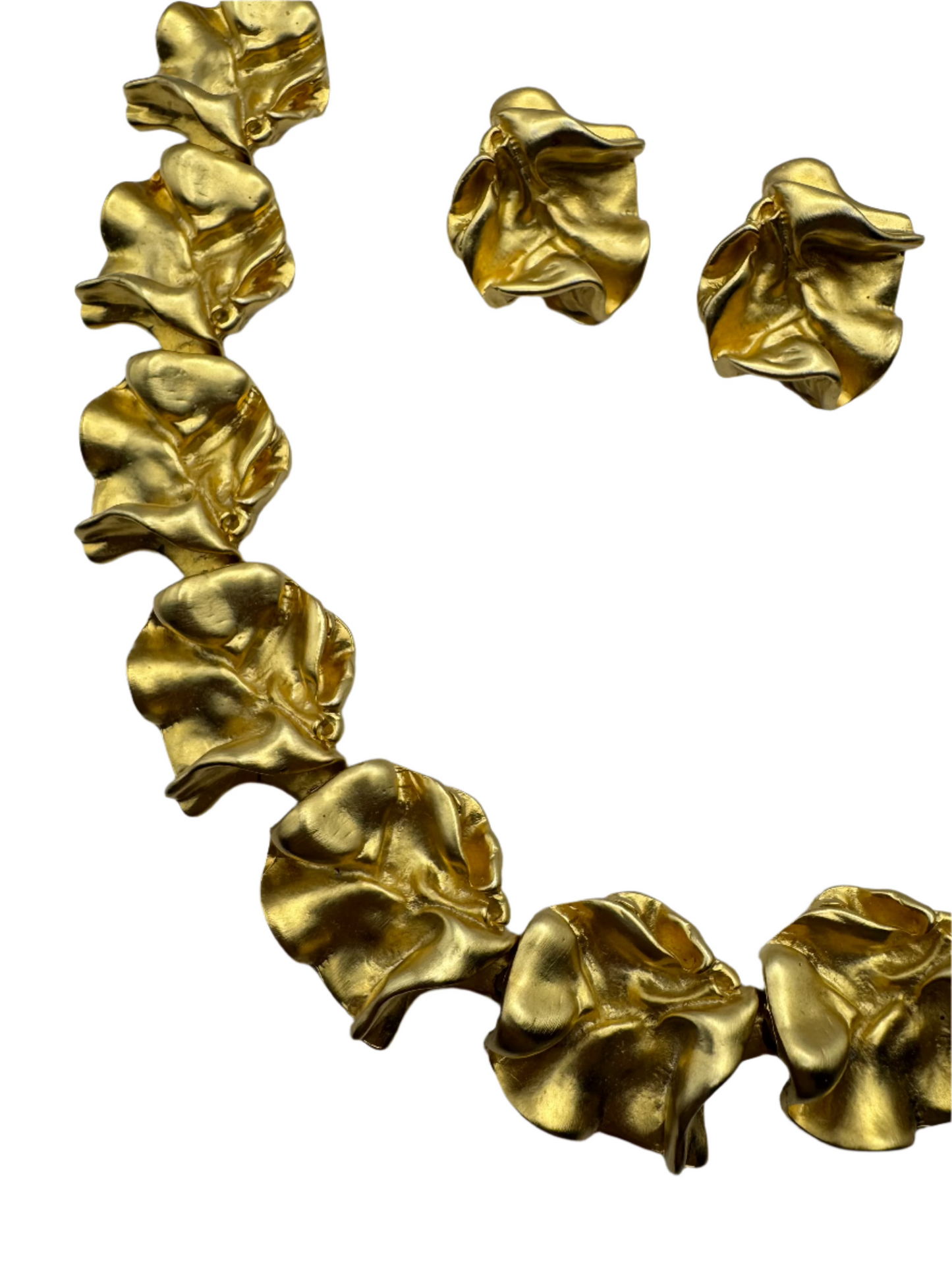 Vintage Les Bernard VO Runway "Ruffles" Necklace and Clipon Earring Set 1980s