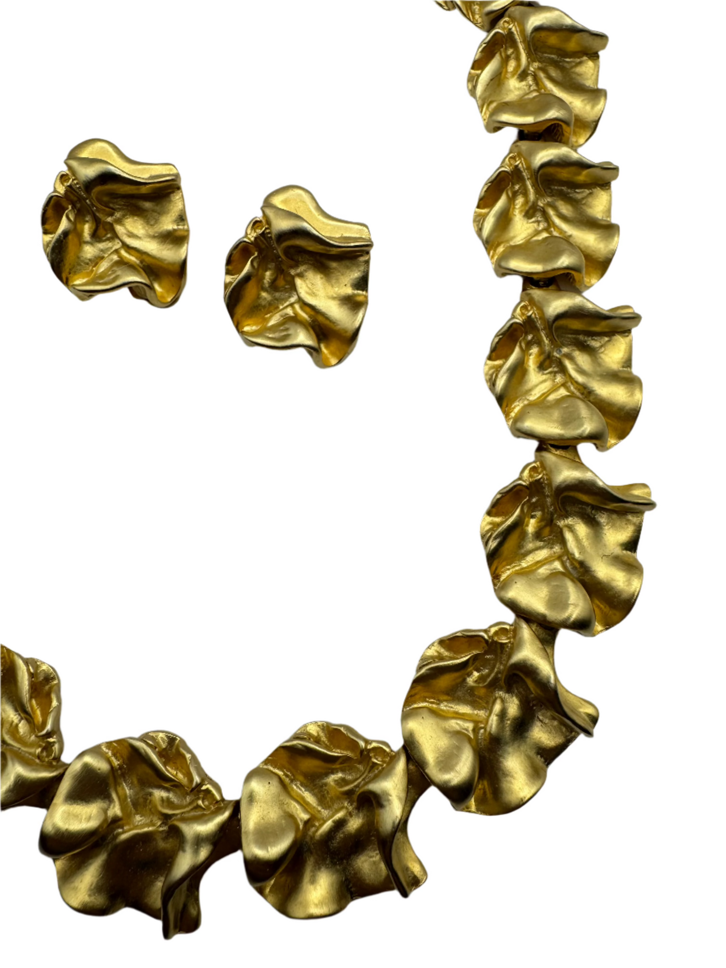 Vintage Les Bernard VO Runway "Ruffles" Necklace and Clipon Earring Set 1980s