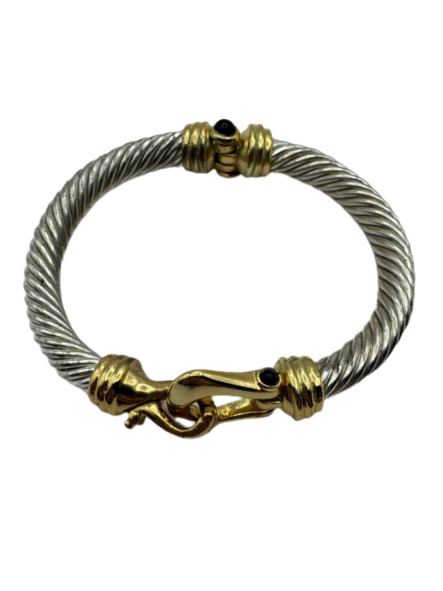 Vintage 2 Tone Twisted Cable Renaissance Revival Black Cabochon Bracelet