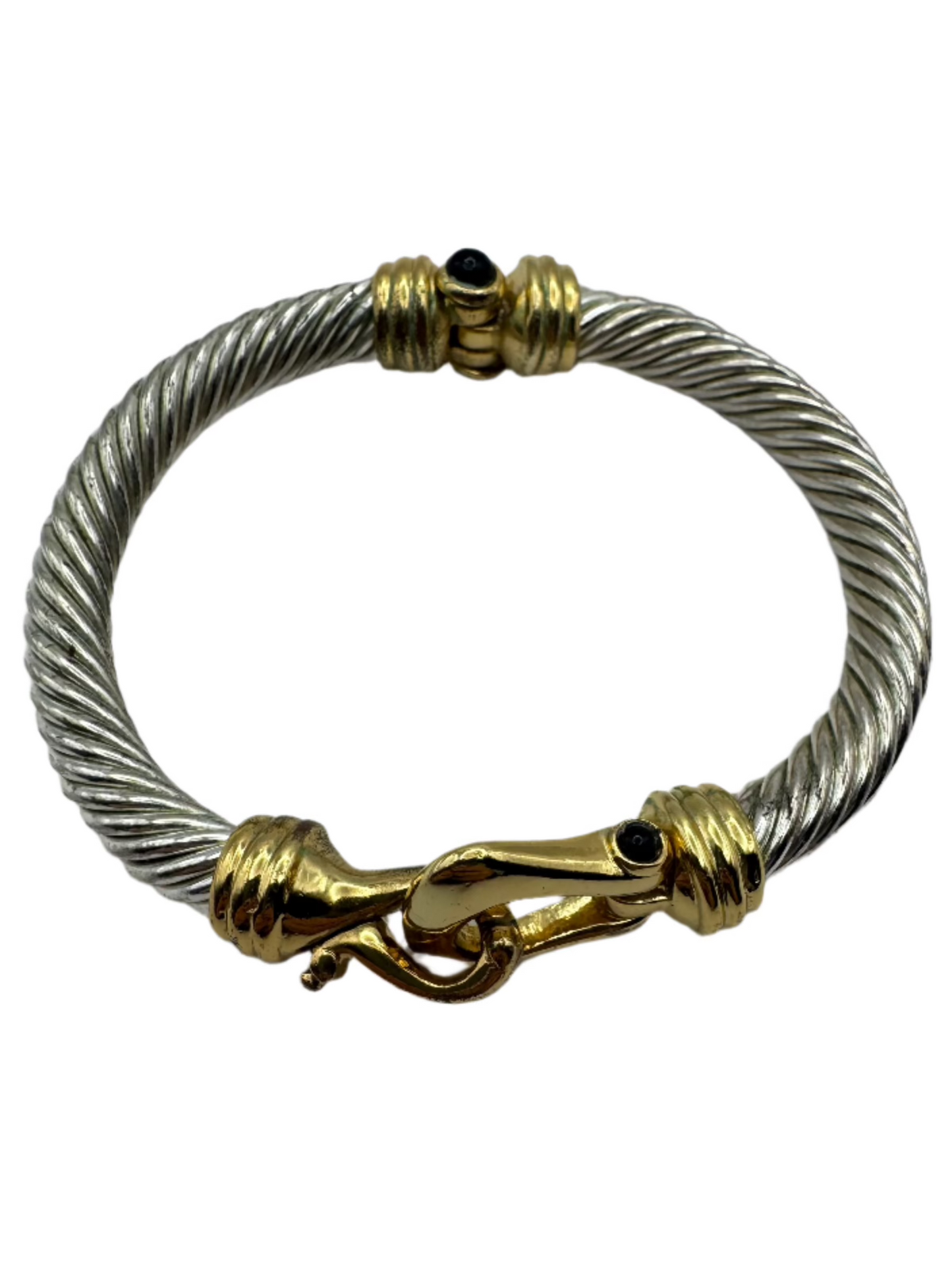 Vintage 2 Tone Twisted Cable Renaissance Revival Black Cabochon Bracelet
