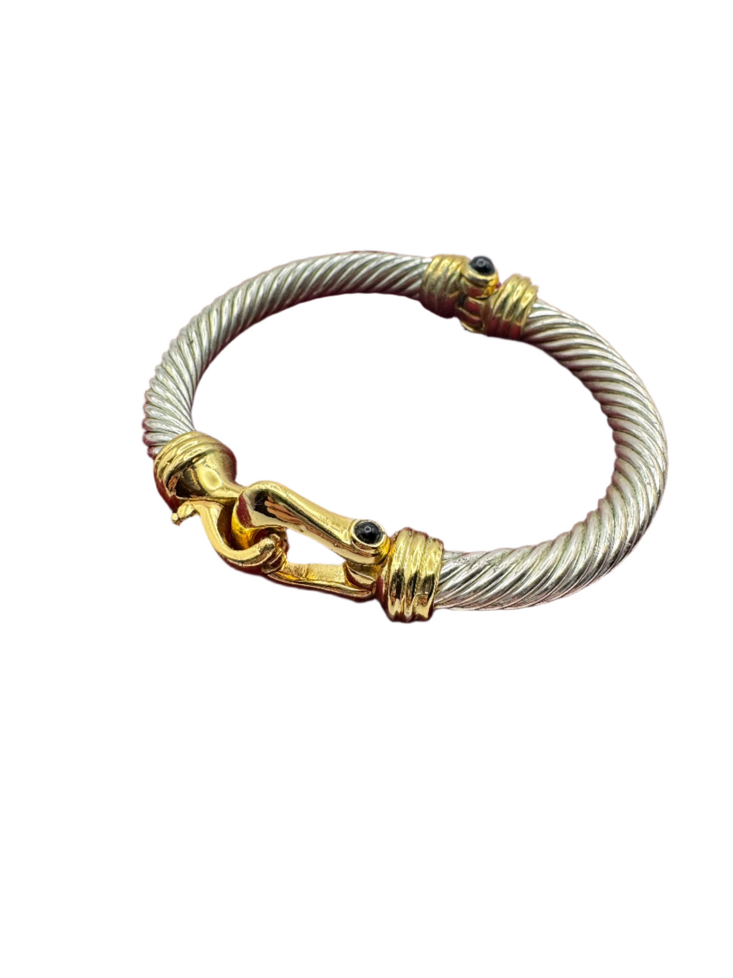 Vintage 2 Tone Twisted Cable Renaissance Revival Black Cabochon Bracelet