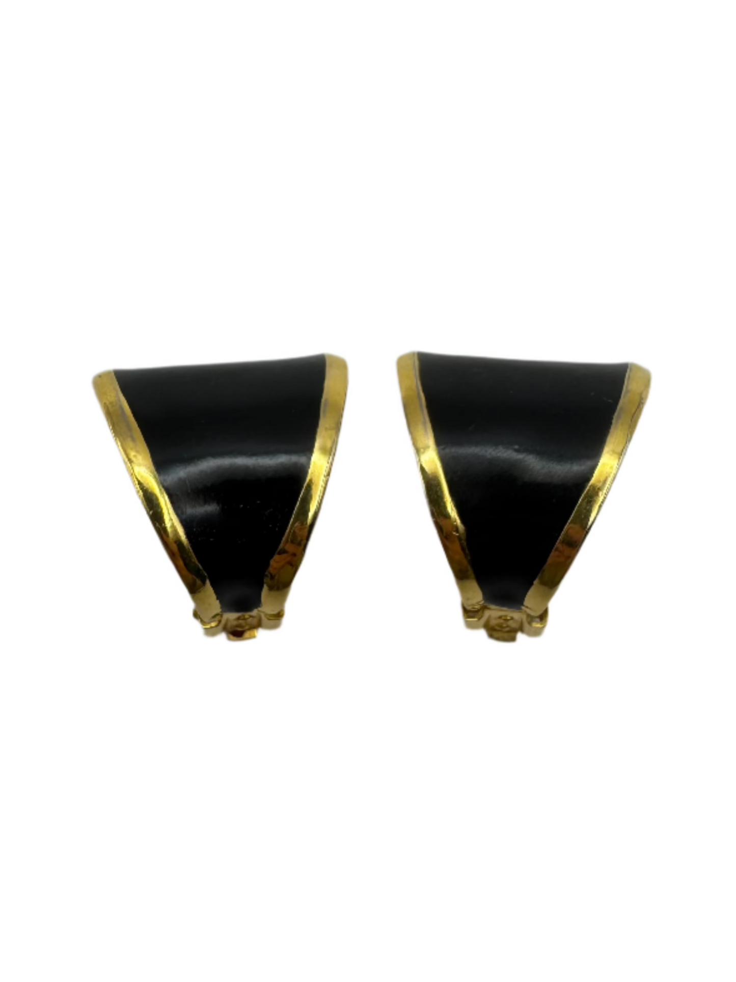 Vintage Kenneth Jay Lane Black Enamel & Gold Clip-On Earrings – 1980s