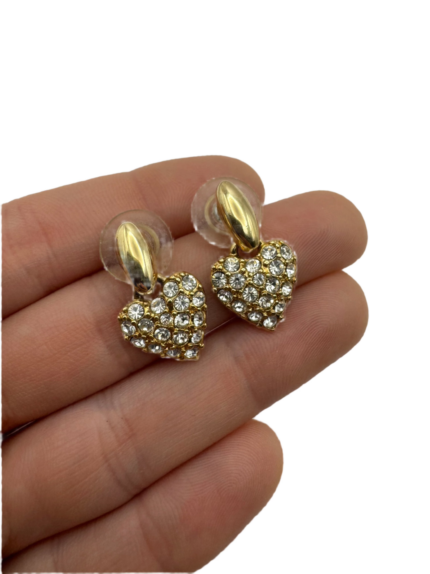 Vintage Swan Swarovski Signed Heart Drop Earrings with Clear Crystals