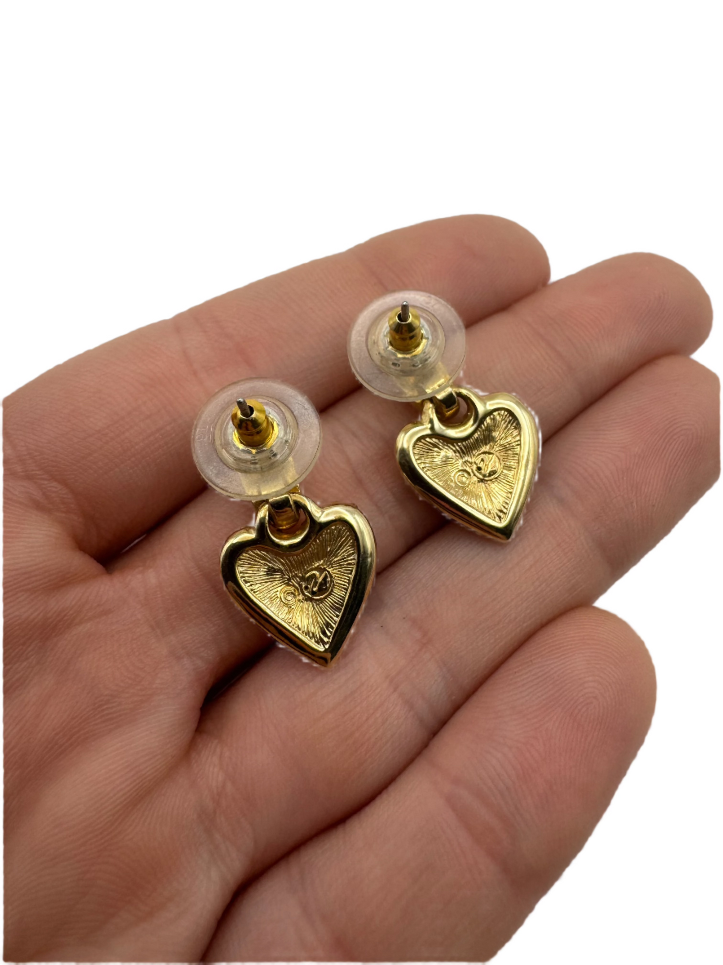Vintage Swan Swarovski Signed Heart Drop Earrings with Clear Crystals