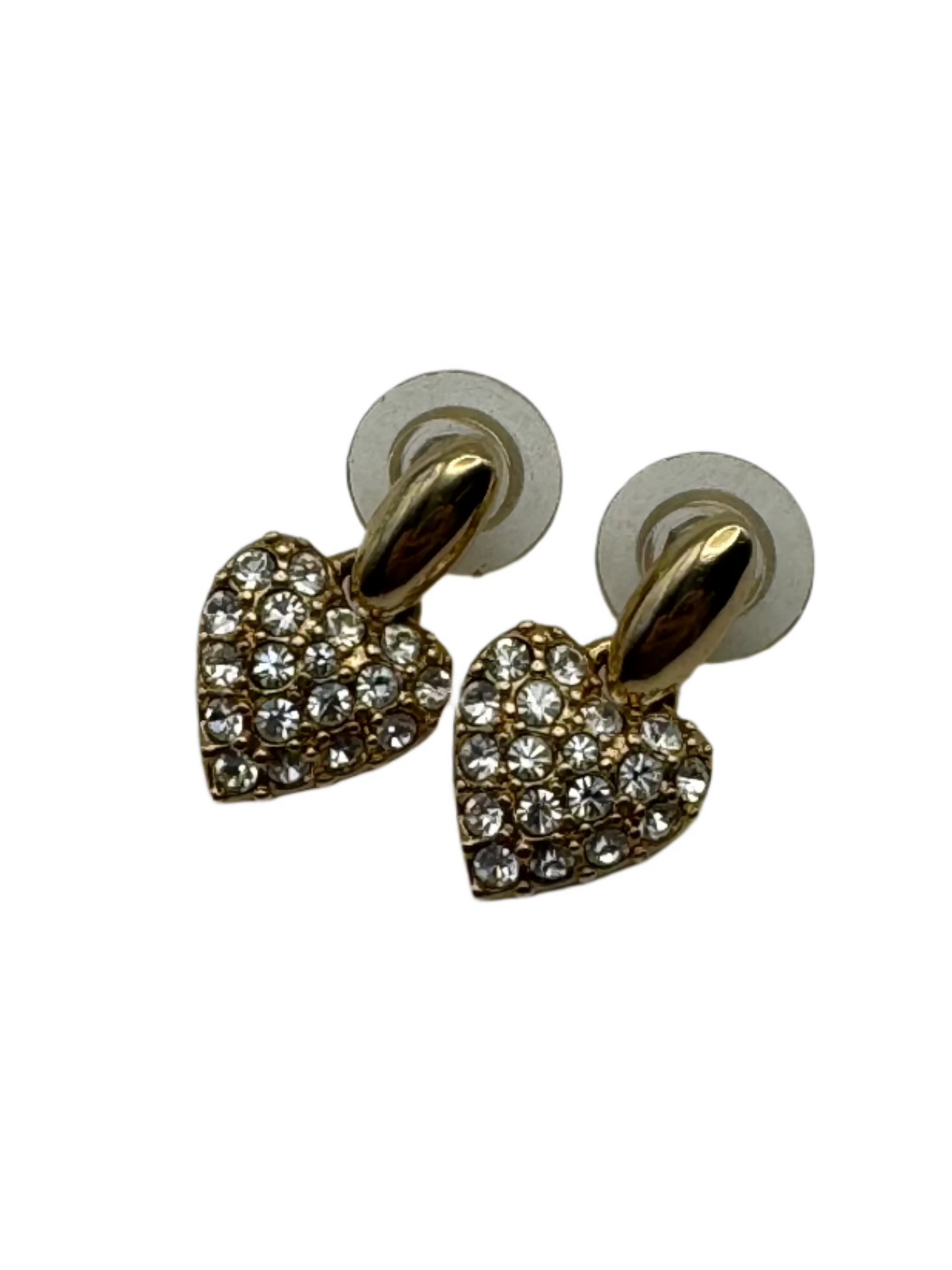 Vintage Swan Swarovski Signed Heart Drop Earrings with Clear Crystals