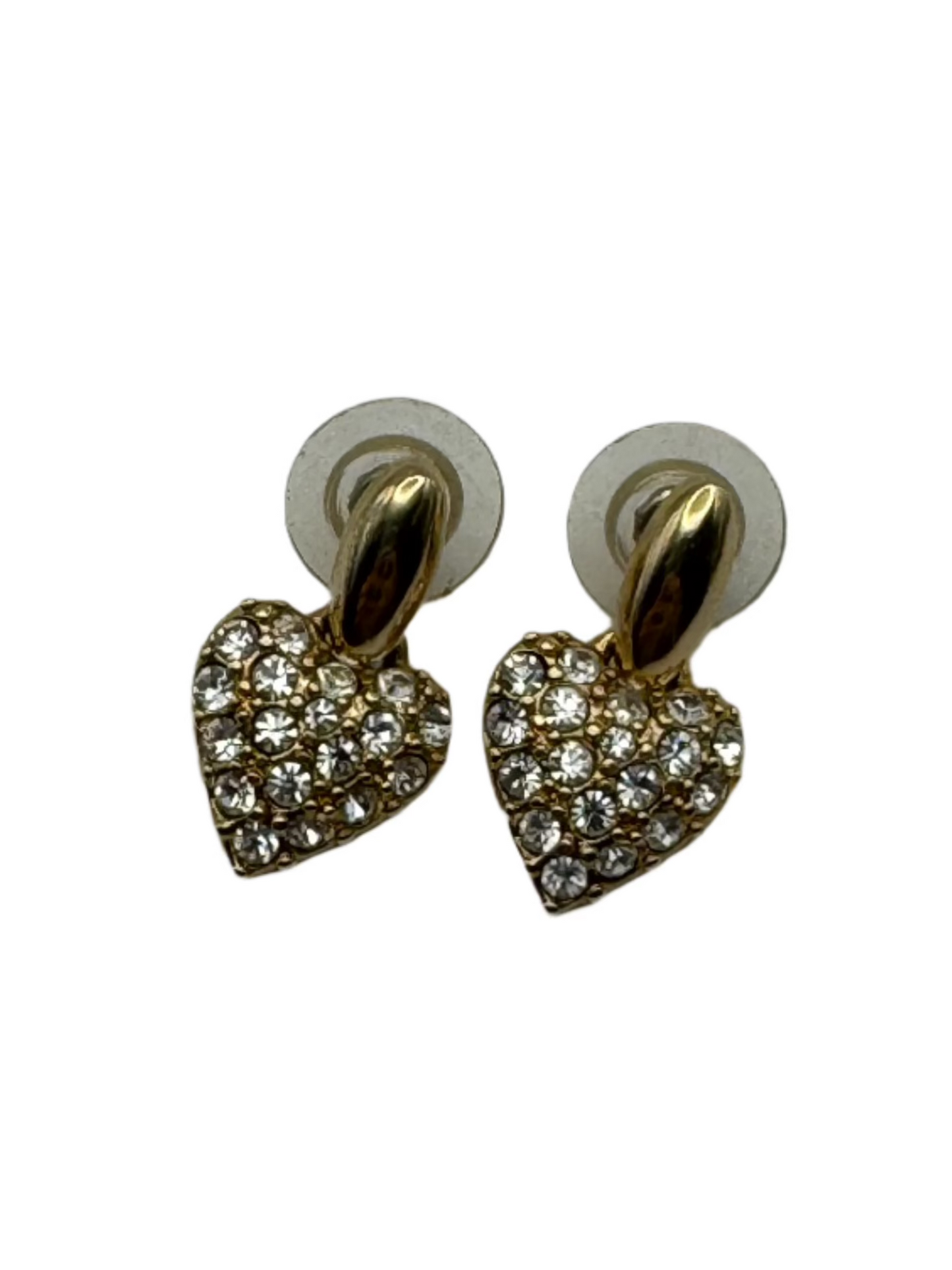 Vintage Swan Swarovski Signed Heart Drop Earrings with Clear Crystals