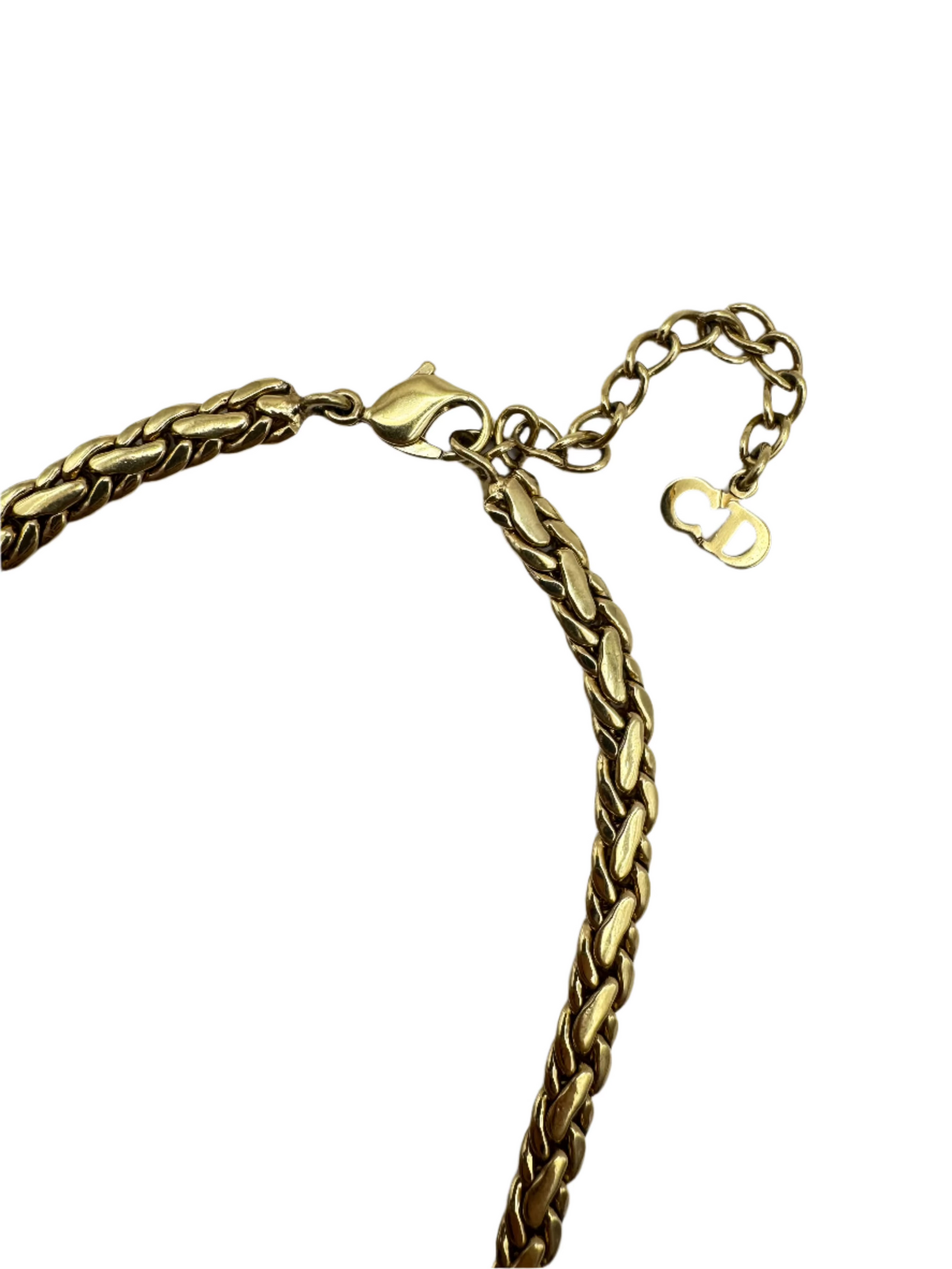 Vintage Christian Dior Gold Tone Circle Crystal Center Chain Necklace