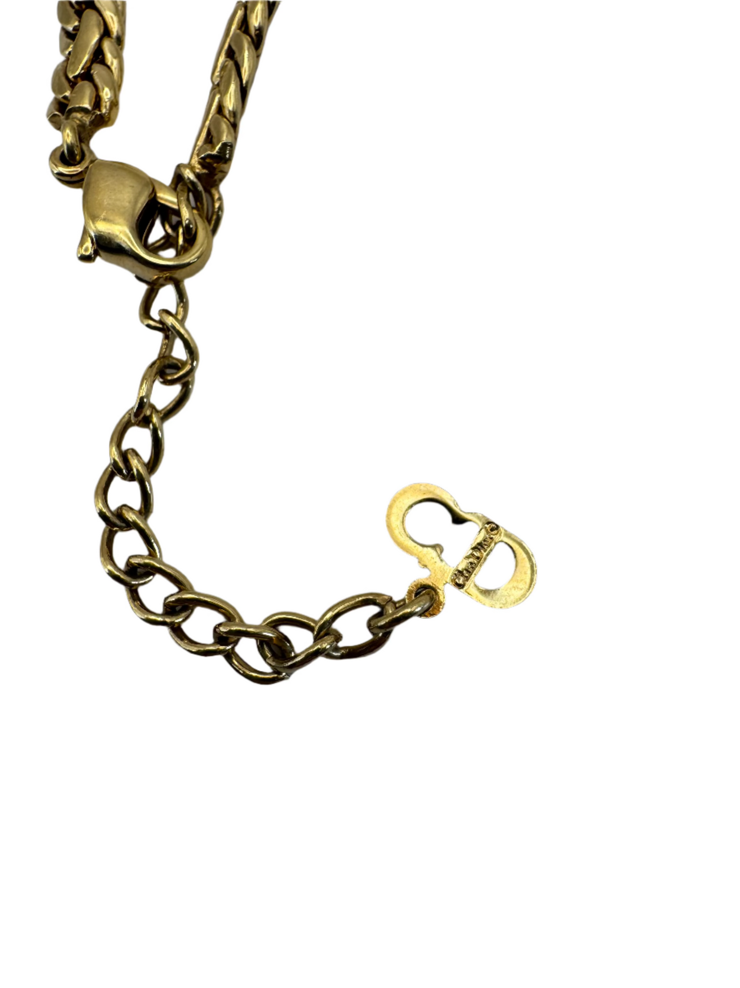 Vintage Christian Dior Gold Tone Circle Crystal Center Chain Necklace