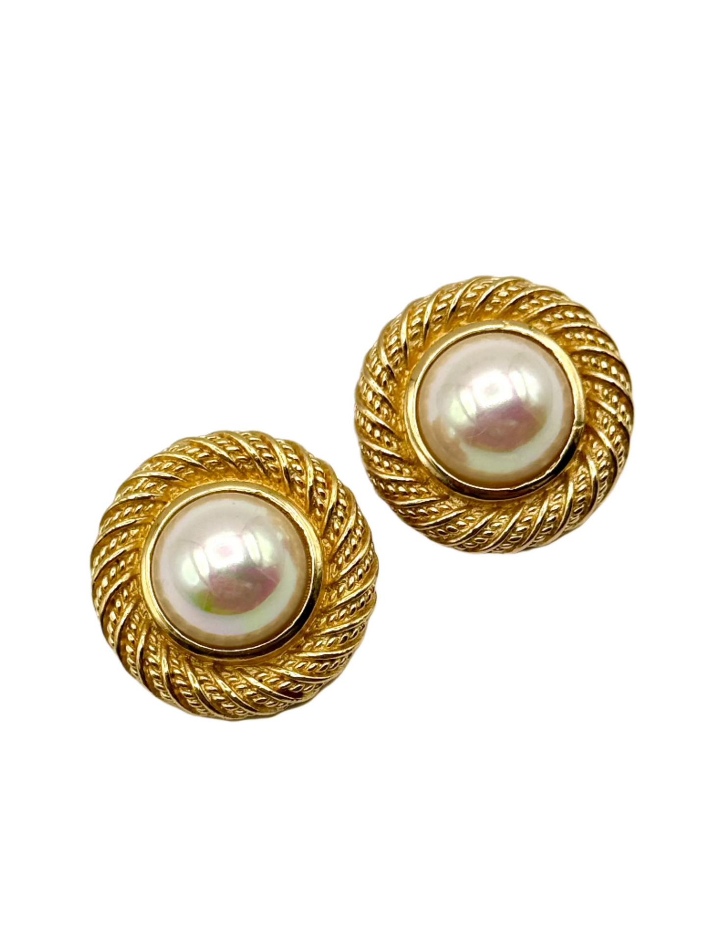 Vintage Christian Dior Gold Tone Faux Pearl Clip-On Earrings