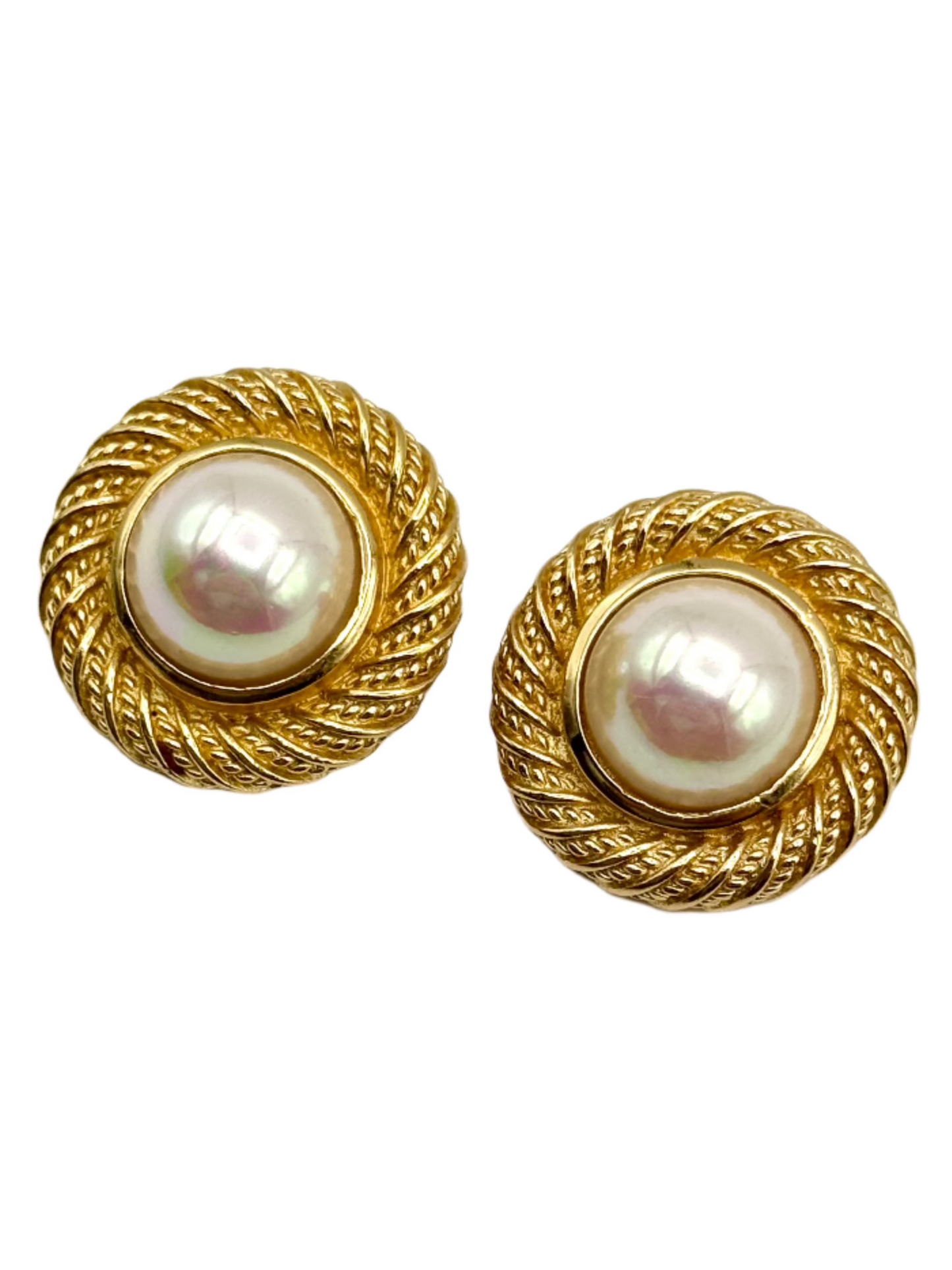 Vintage Christian Dior Gold Tone Faux Pearl Clip-On Earrings