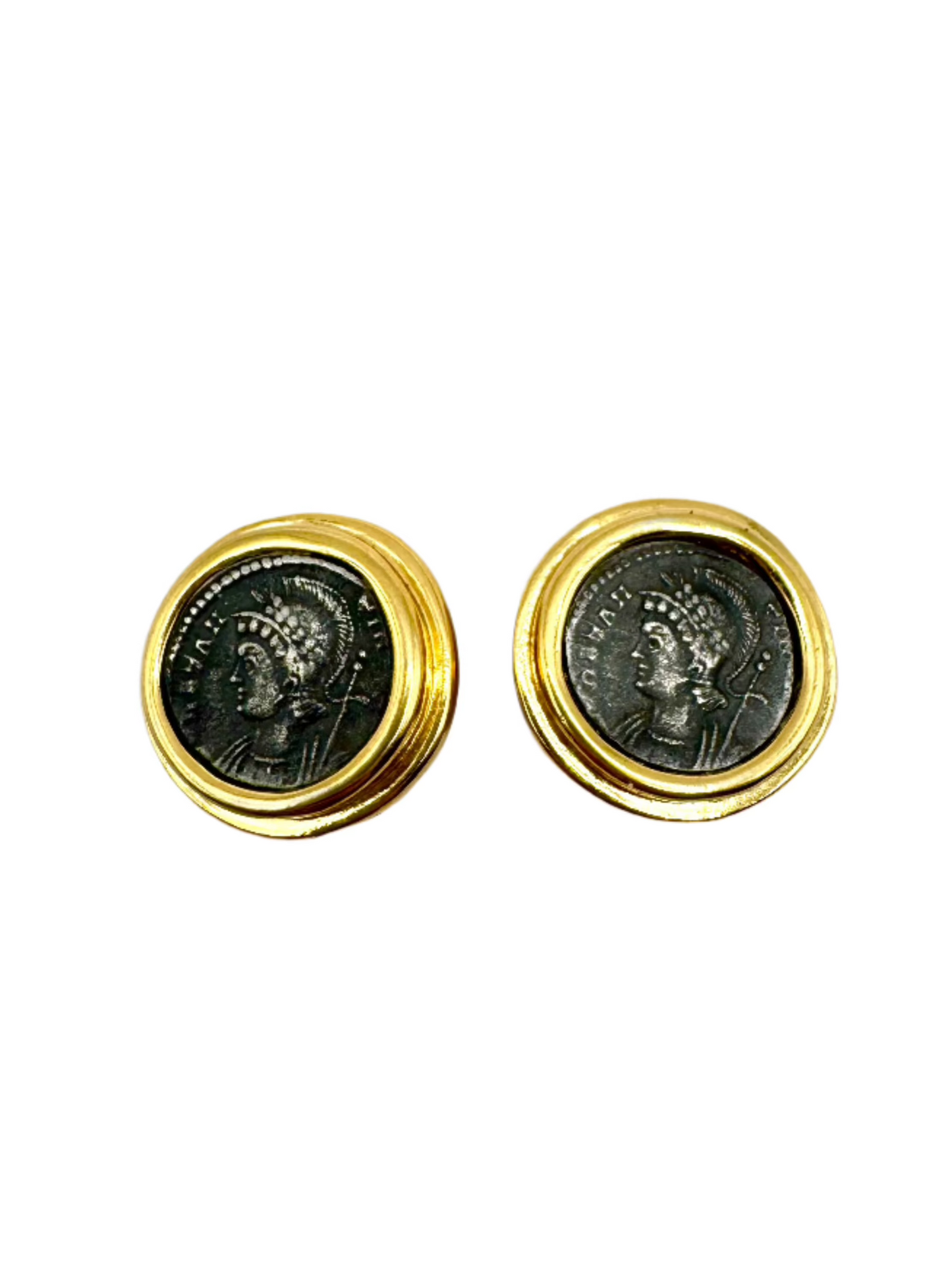Vintage Carolee Coin Medallion Clip-On Earrings – Roman Inspired Gold Tone