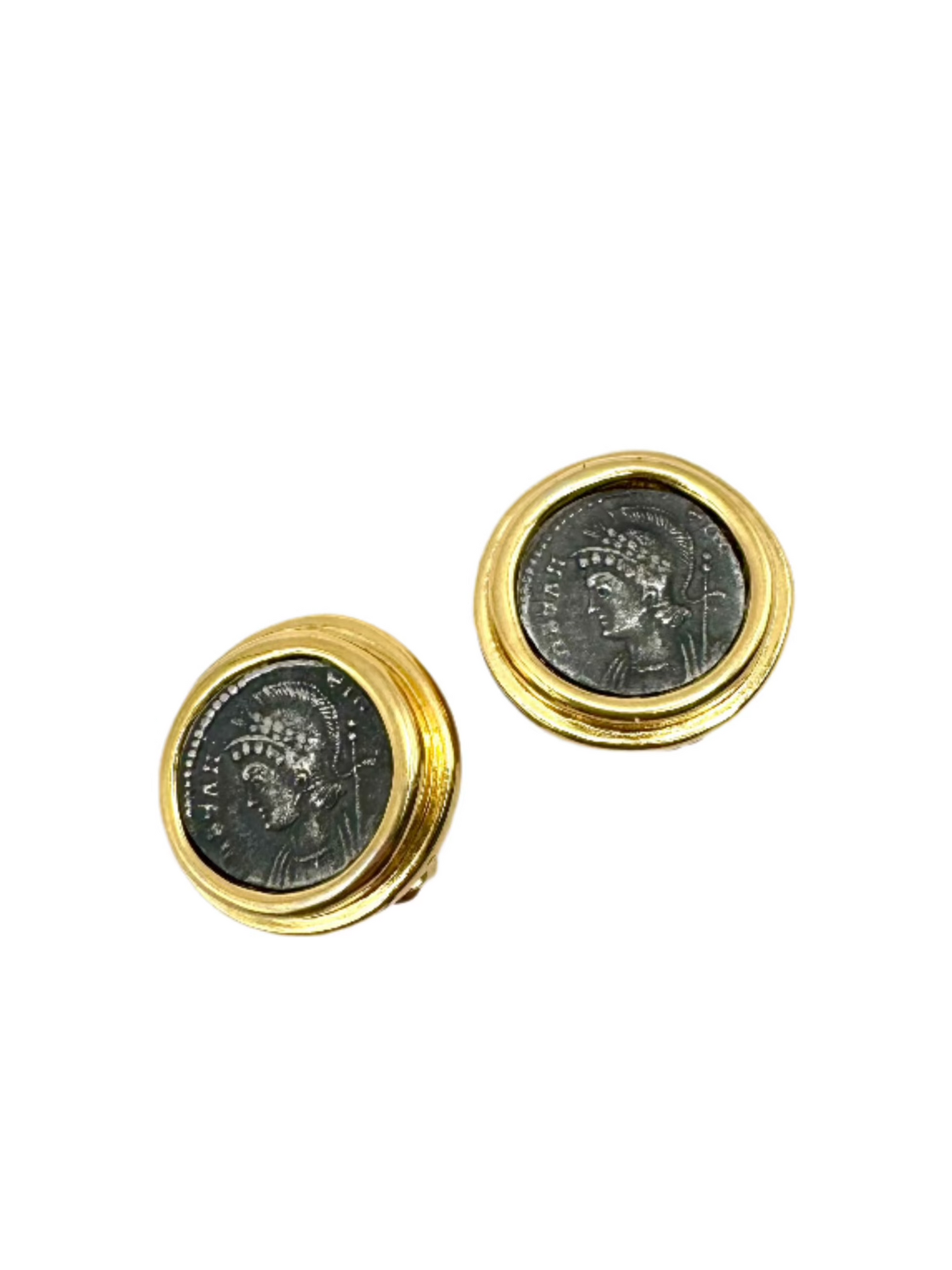 Vintage Carolee Coin Medallion Clip-On Earrings – Roman Inspired Gold Tone