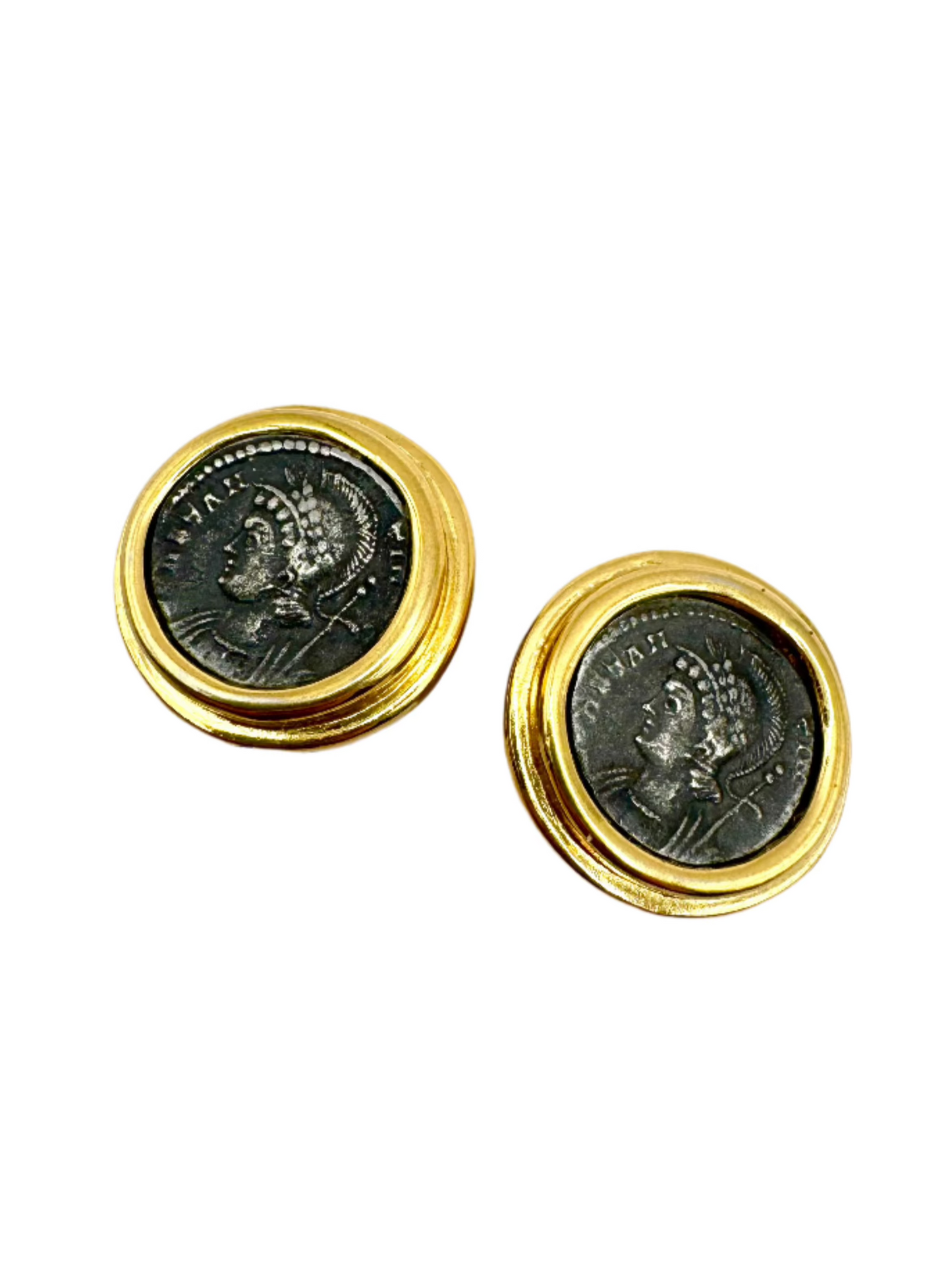 Vintage Carolee Coin Medallion Clip-On Earrings – Roman Inspired Gold Tone