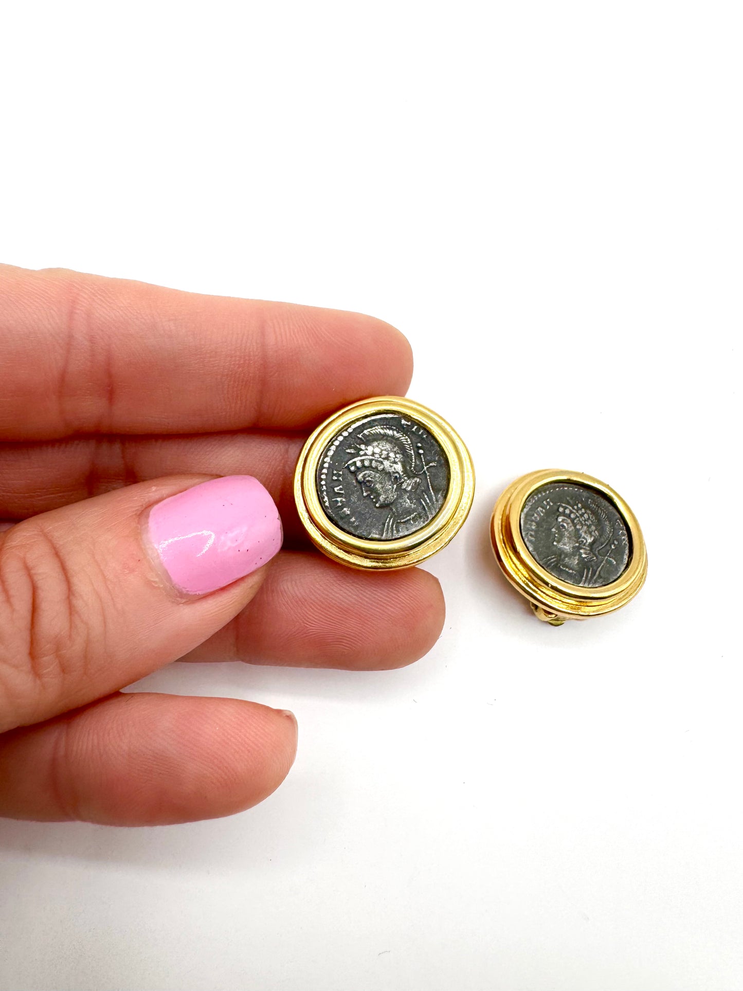Vintage Carolee Coin Medallion Clip-On Earrings – Roman Inspired Gold Tone