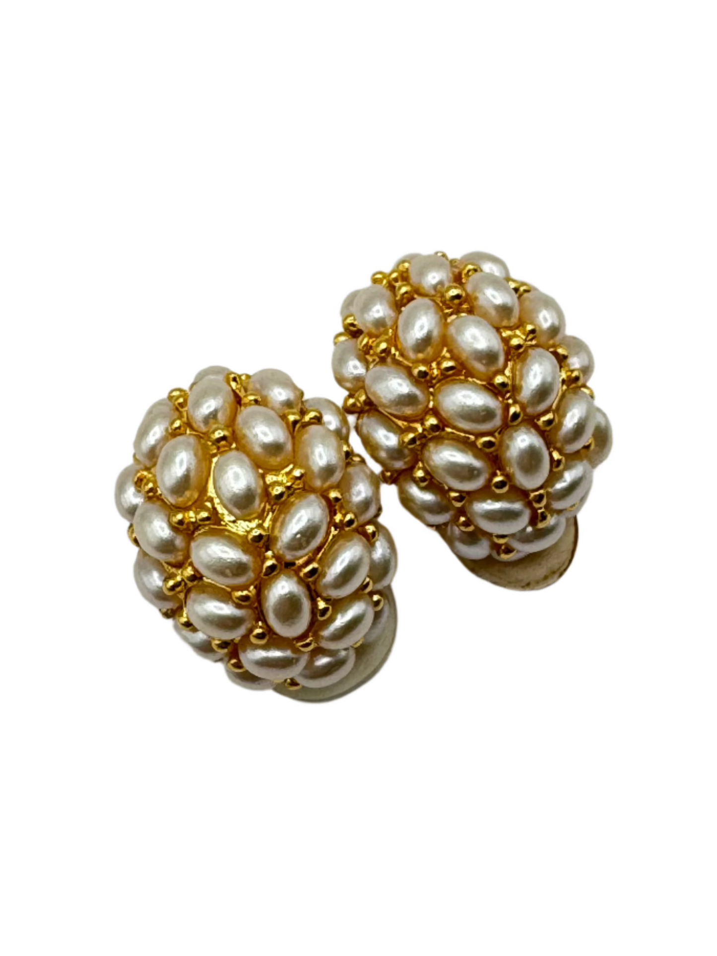 Vintage Kenneth Lane Cluster Clip-On Earrings with Faux Pearls