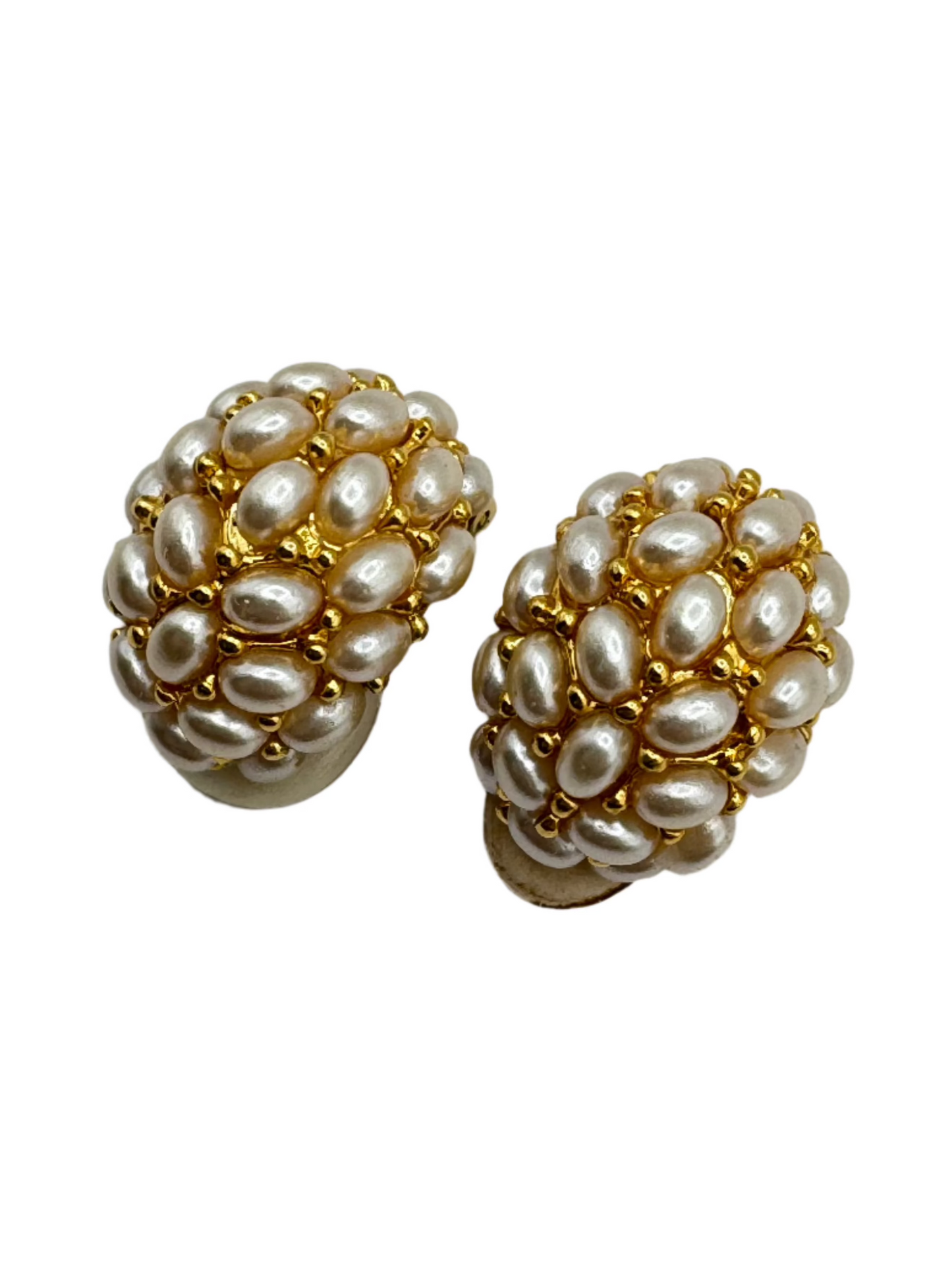 Vintage Kenneth Lane Cluster Clip-On Earrings with Faux Pearls
