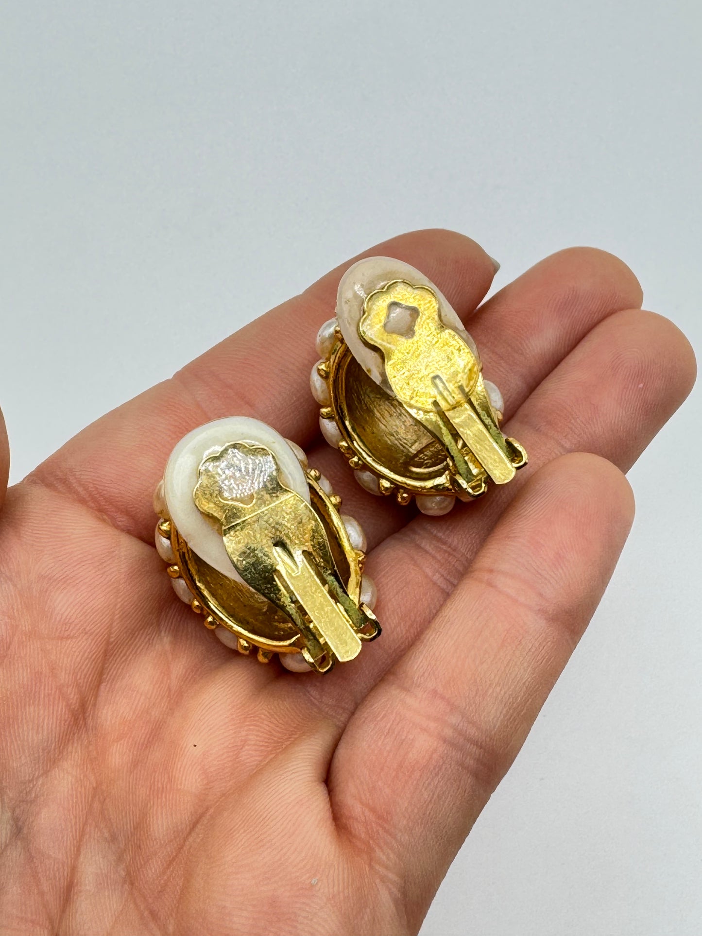 Vintage Kenneth Lane Cluster Clip-On Earrings with Faux Pearls