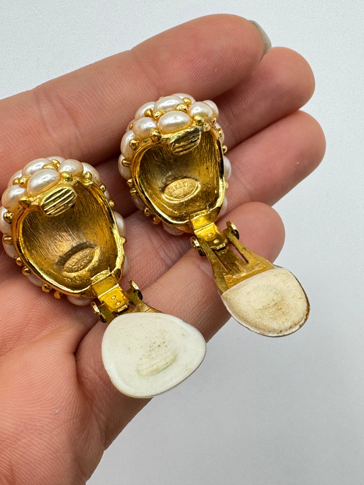 Vintage Kenneth Lane Cluster Clip-On Earrings with Faux Pearls