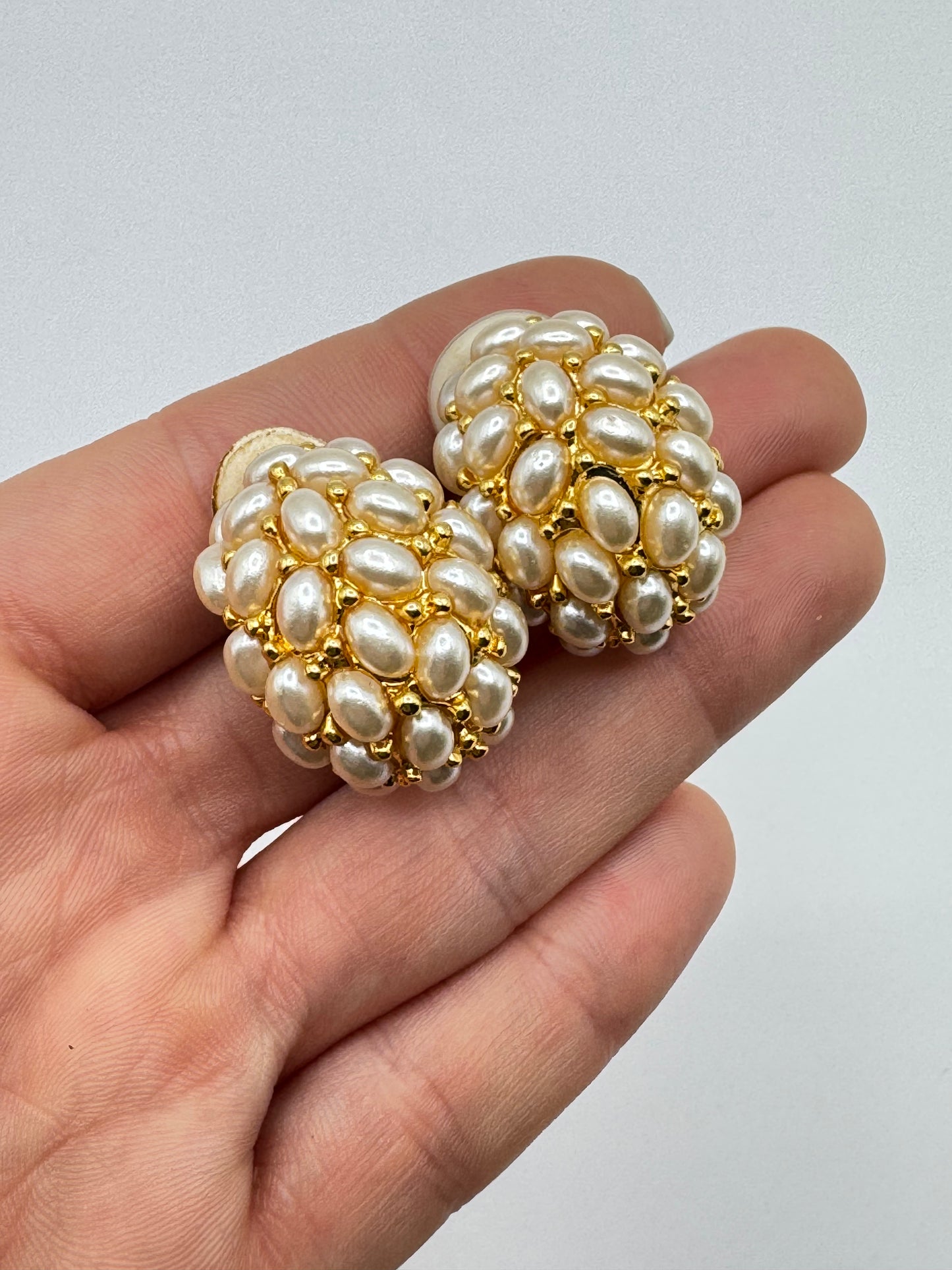 Vintage Kenneth Lane Cluster Clip-On Earrings with Faux Pearls