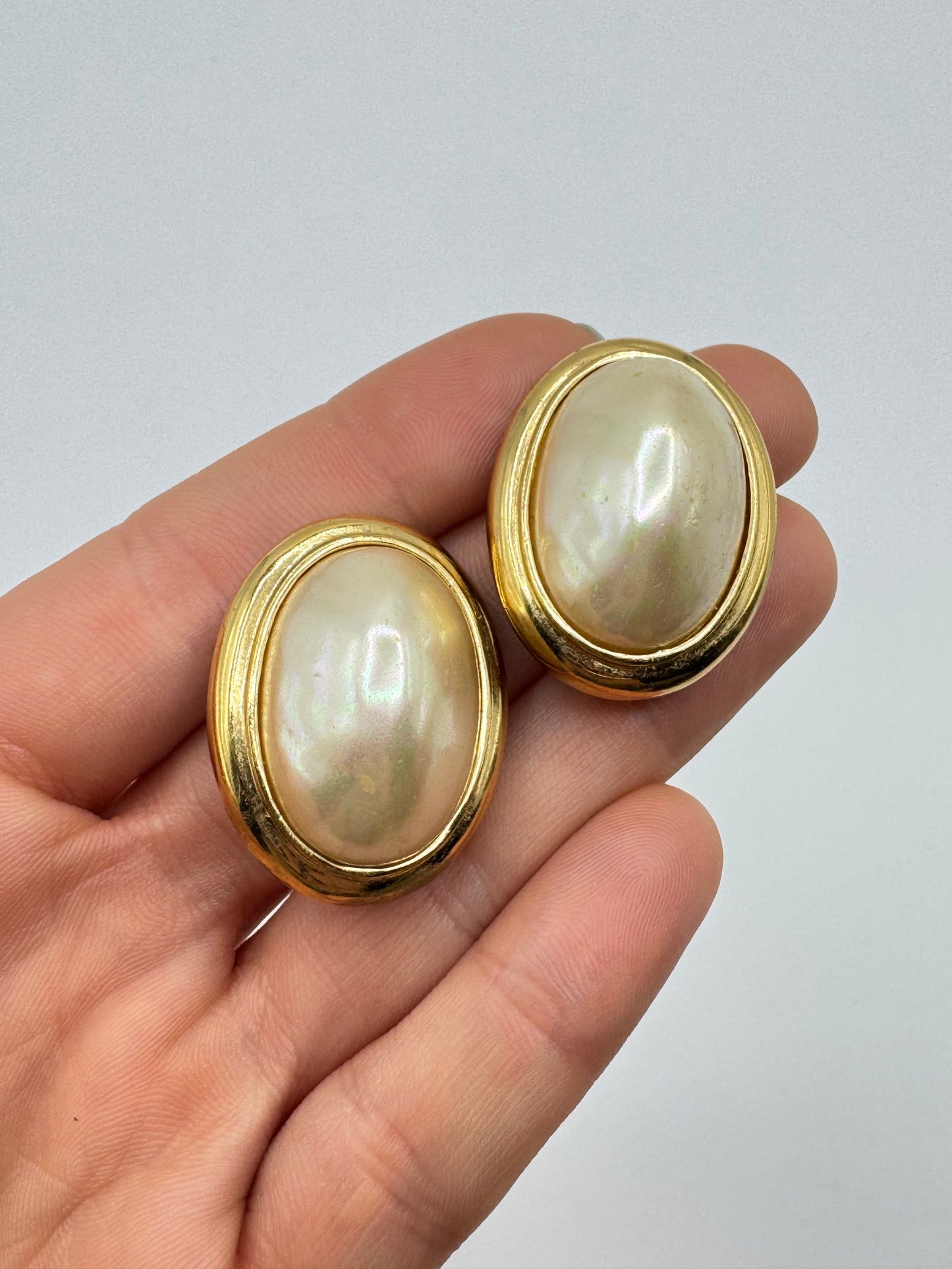 Vintage Ciner Clip-On Earrings with Faux Pearl Cabochons