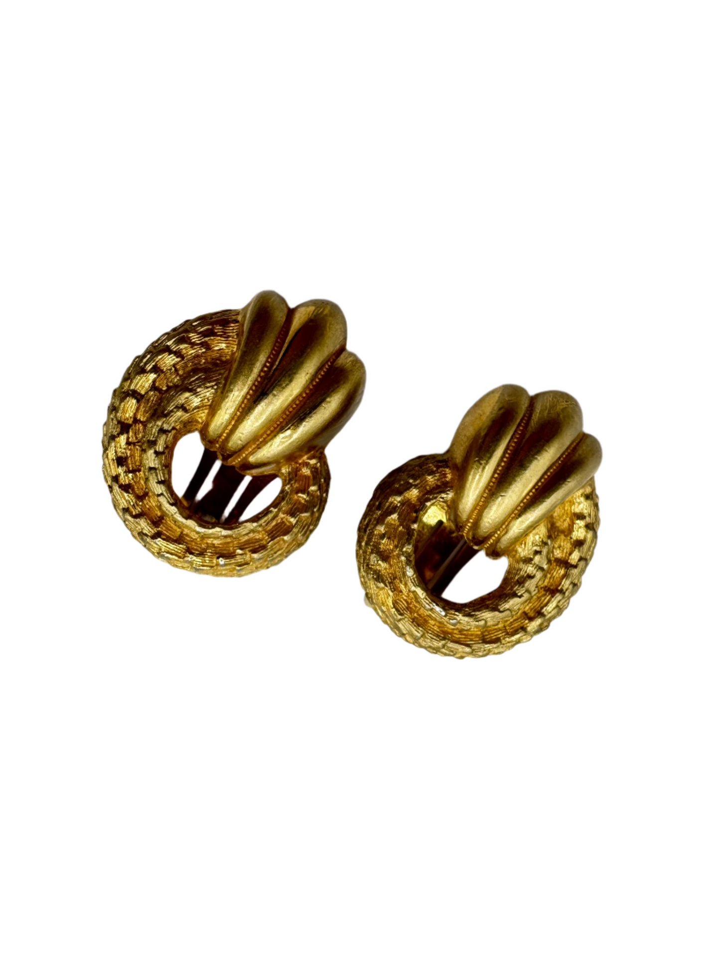 Vintage Christian Dior Textured Gold Clip-On Earrings, 1980s