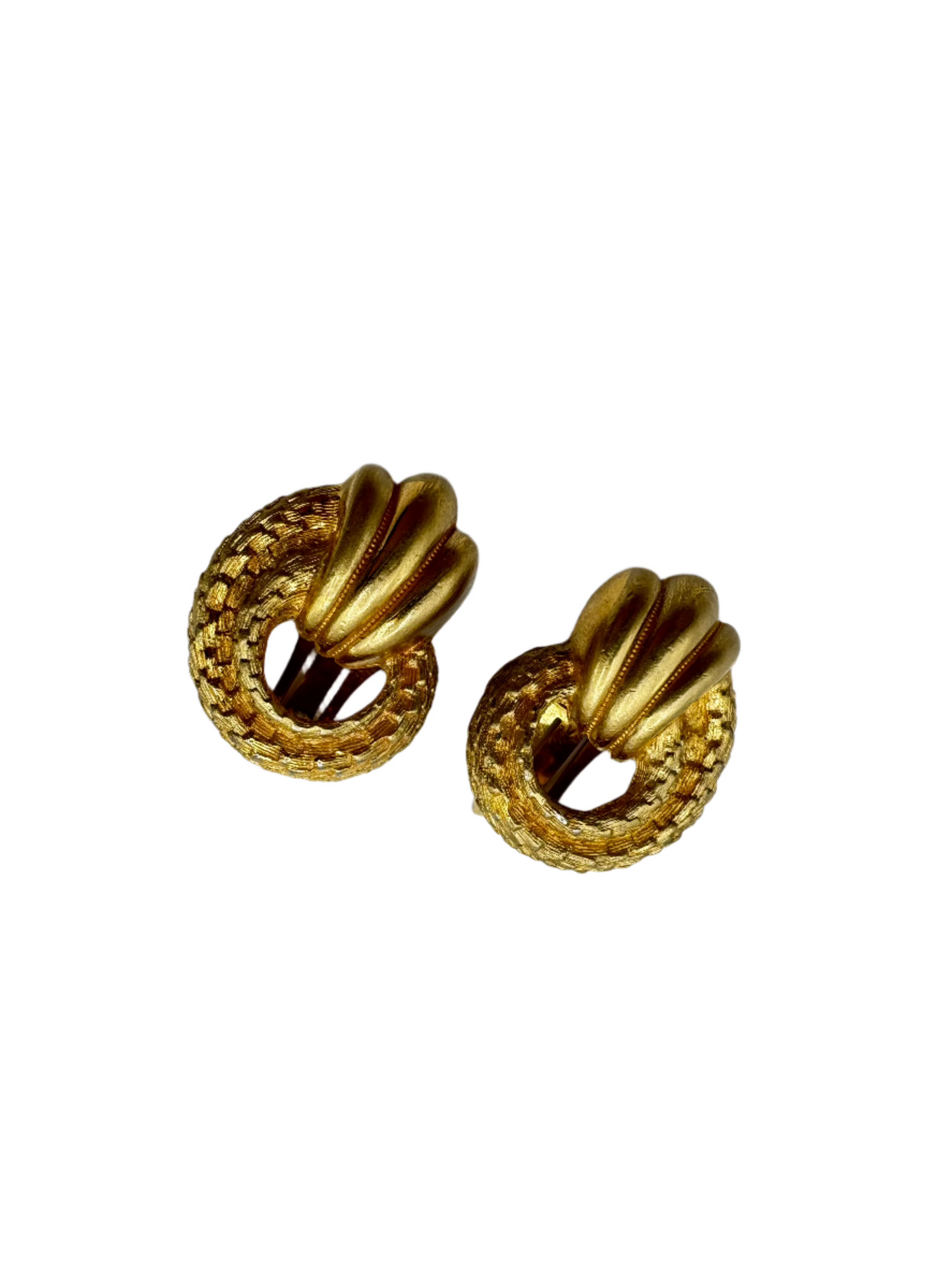 Vintage Christian Dior Textured Gold Clip-On Earrings, 1980s