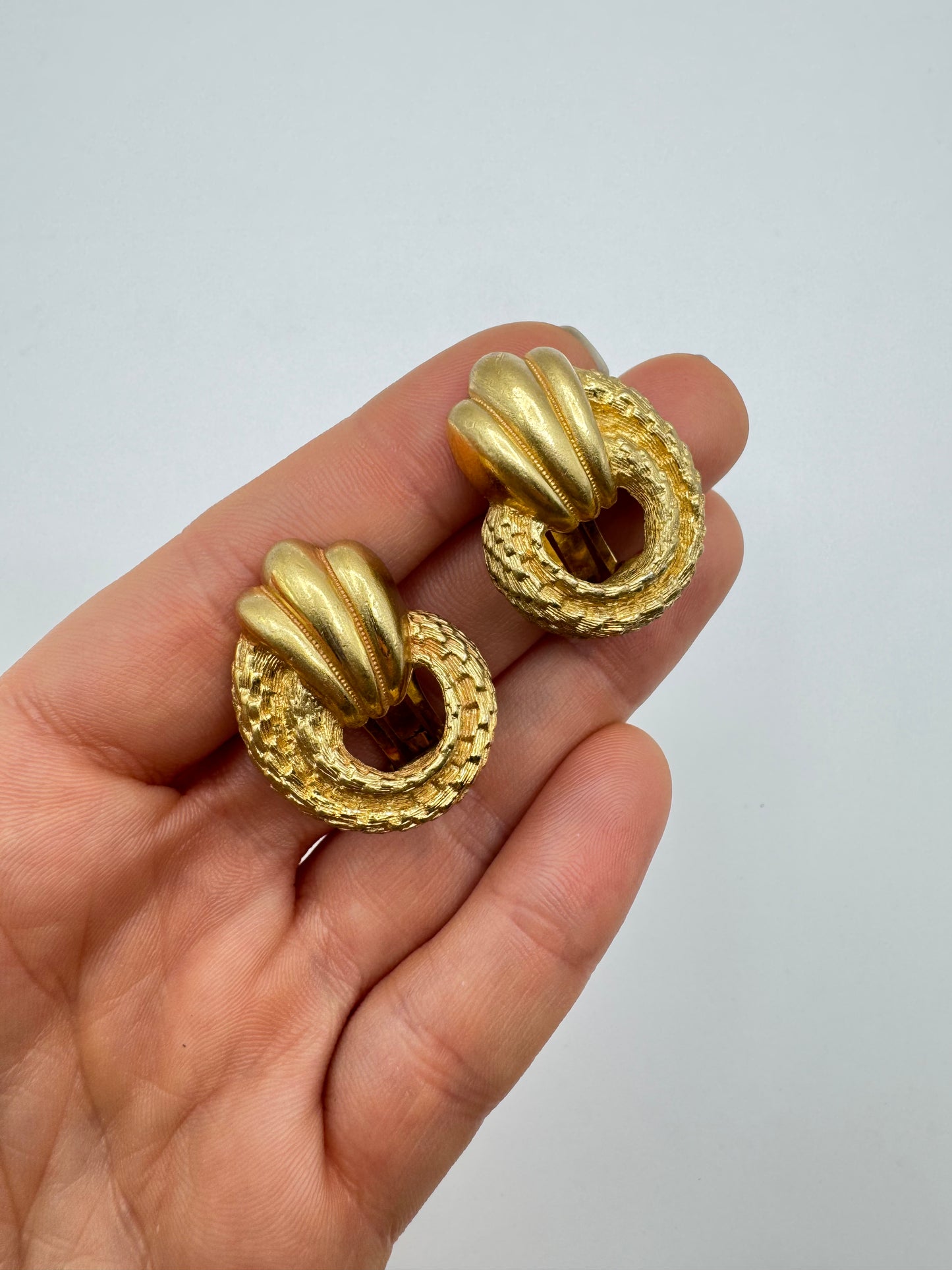 Vintage Christian Dior Textured Gold Clip-On Earrings, 1980s