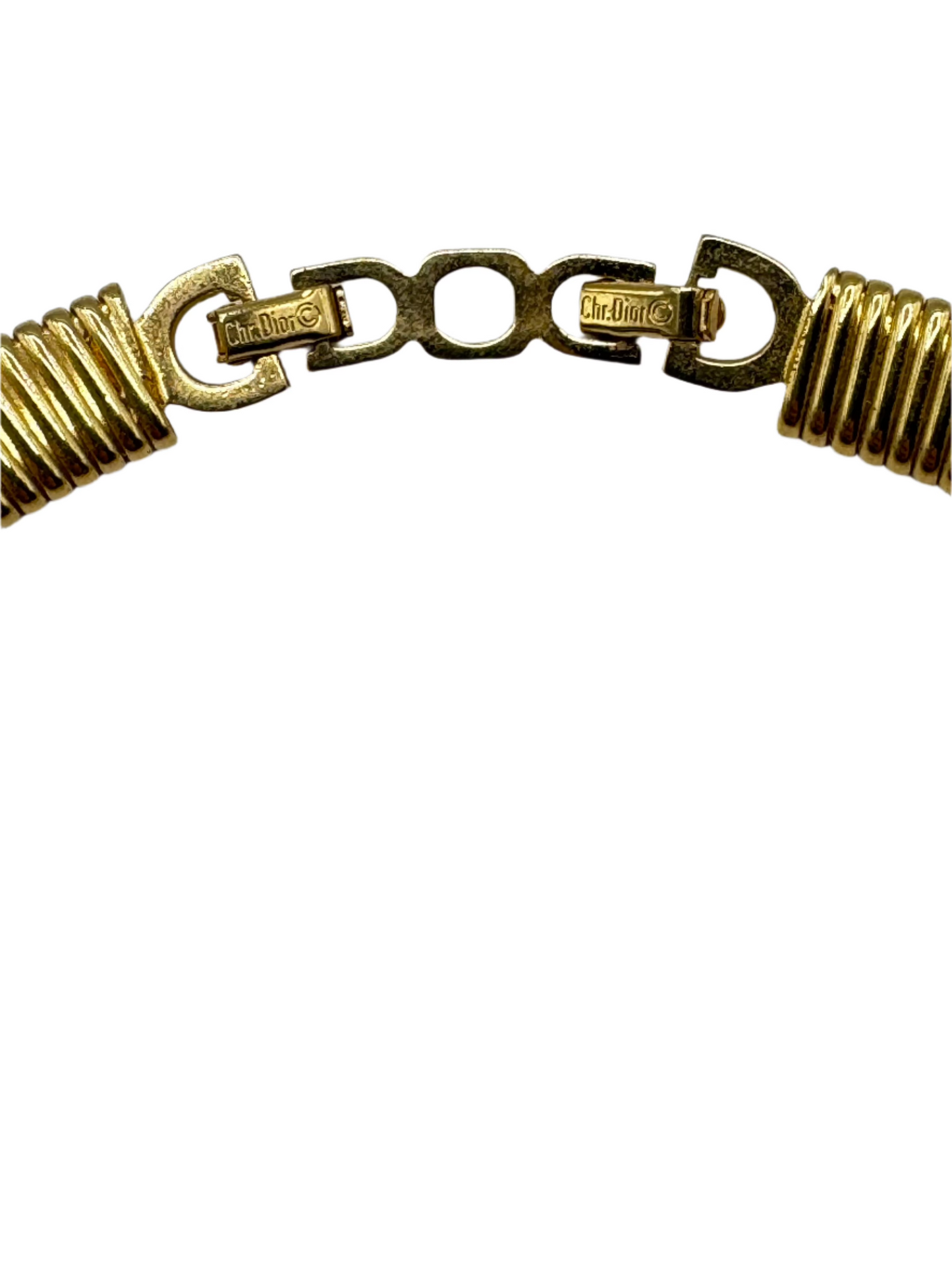 Vintage Christian Dior Gold-Tone Tubogas Necklace with Crystal Centerpiece