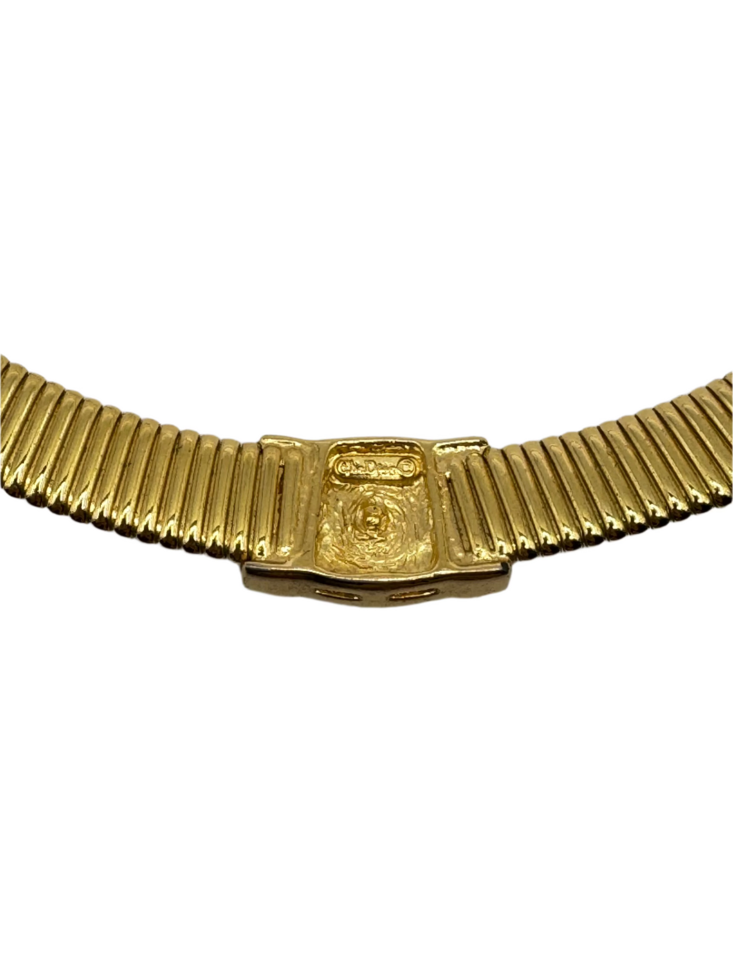 Vintage Christian Dior Gold-Tone Tubogas Necklace with Crystal Centerpiece