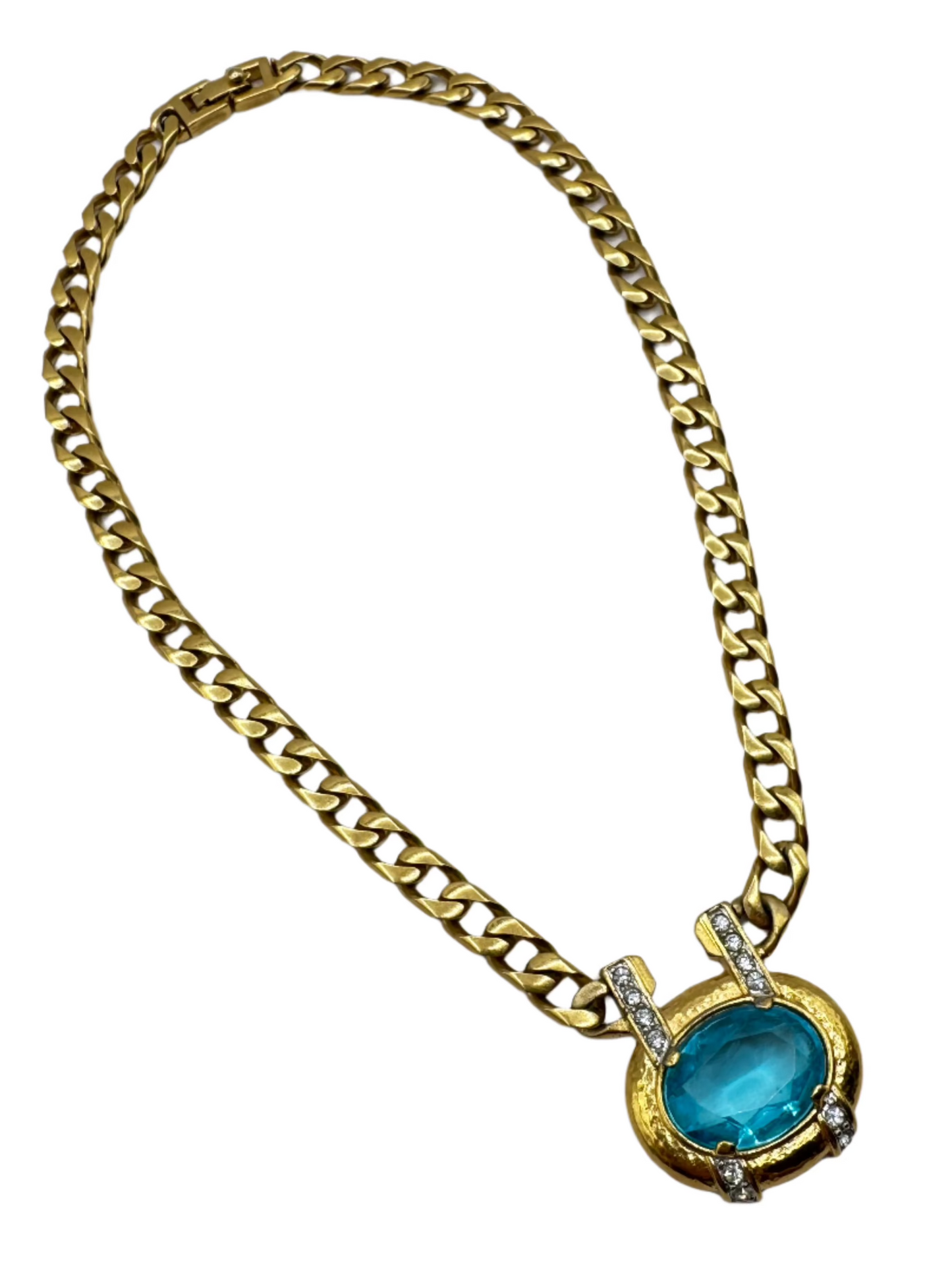 Vintage Monet Statement Necklace with Bold Blue Glass Stone Centerpiece