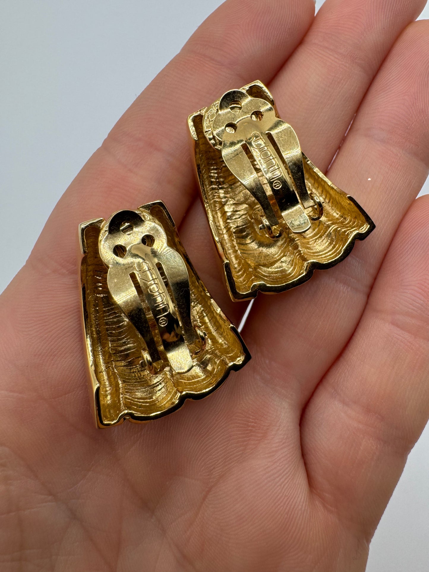 Vintage St. John Gold-Tone Sculpted Clip-On Earrings (1990s)