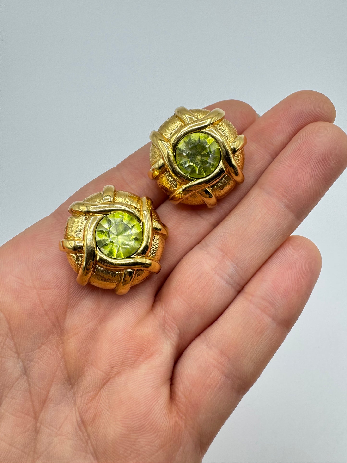 Vintage Replica Lime Green Crystal Clip-On Earrings (1980s)