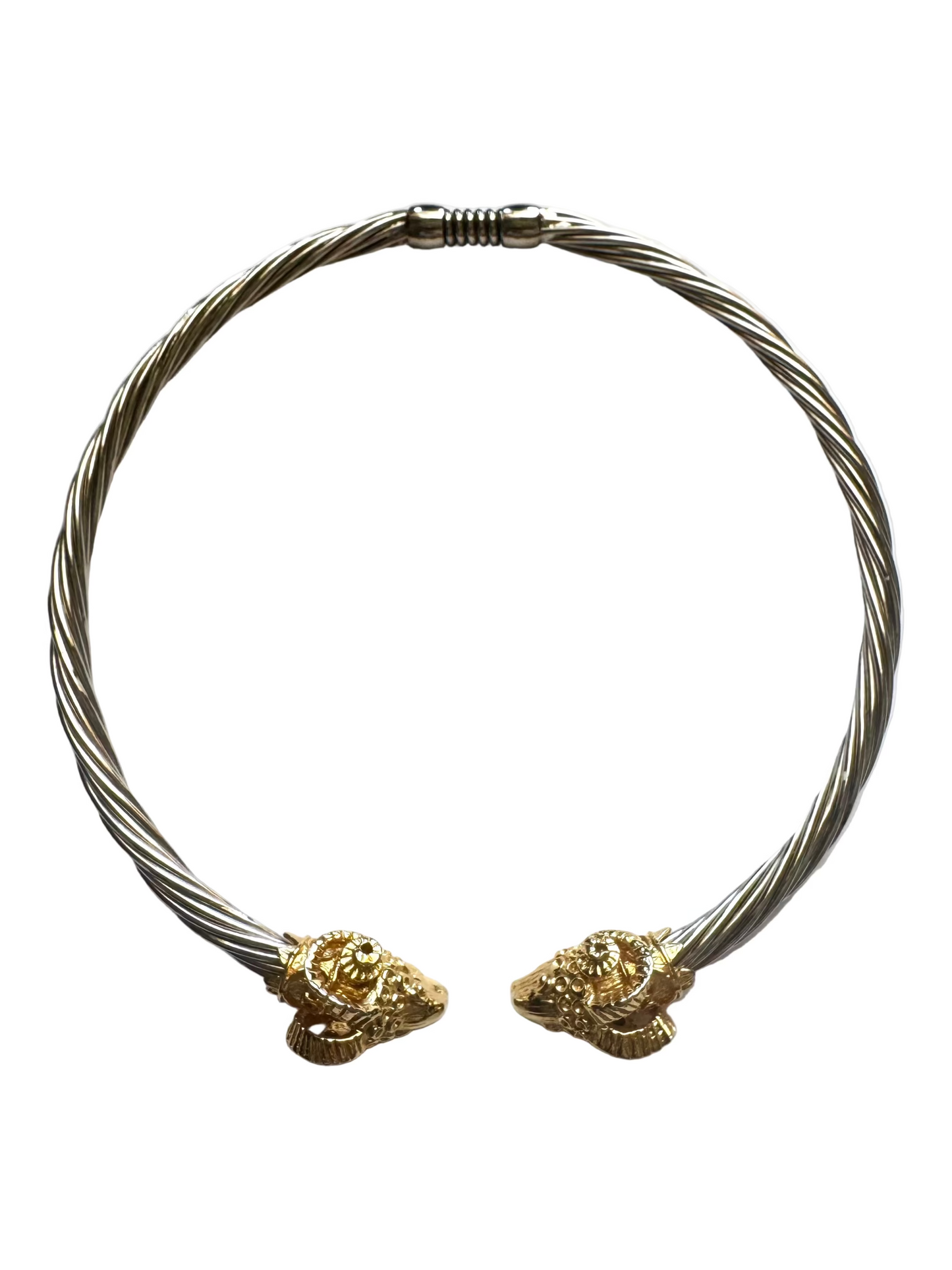 Vintage Twin Ram Head Collar Necklace Gold & Silver Tone Statement Piece