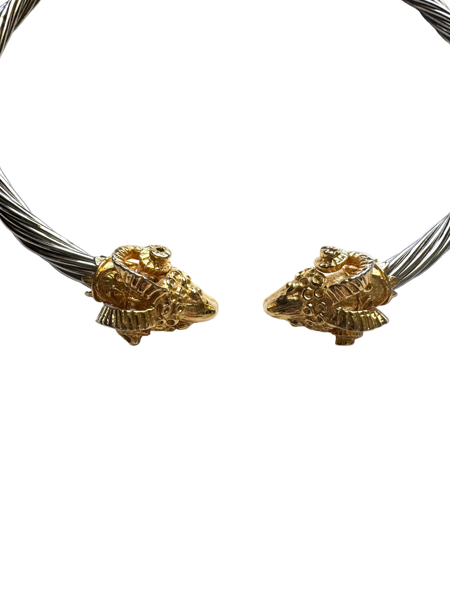 Vintage Twin Ram Head Collar Necklace Gold & Silver Tone Statement Piece