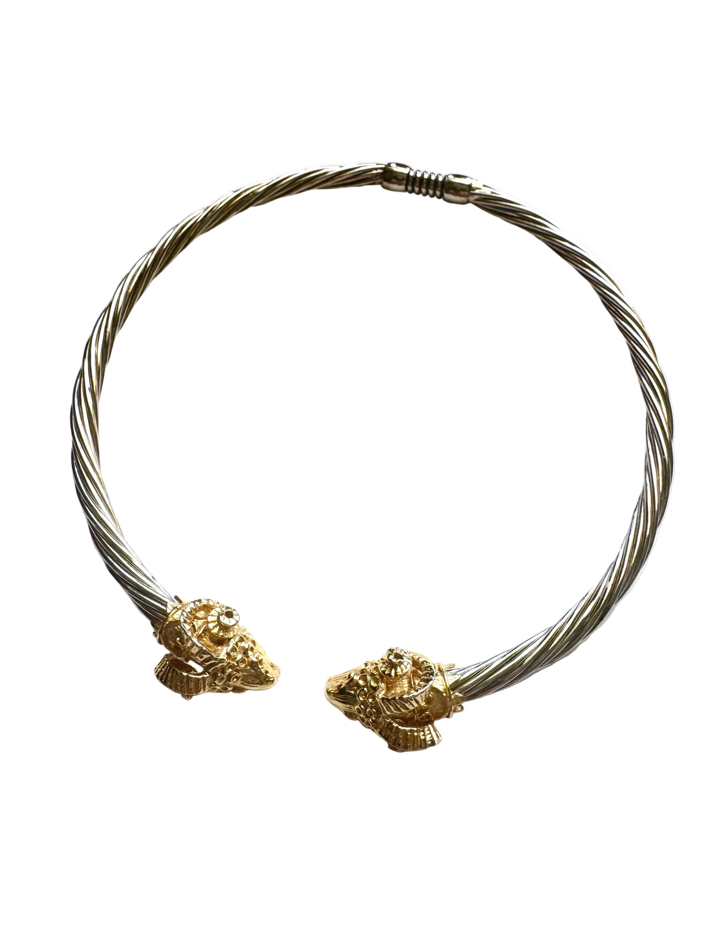 Vintage Twin Ram Head Collar Necklace Gold & Silver Tone Statement Piece
